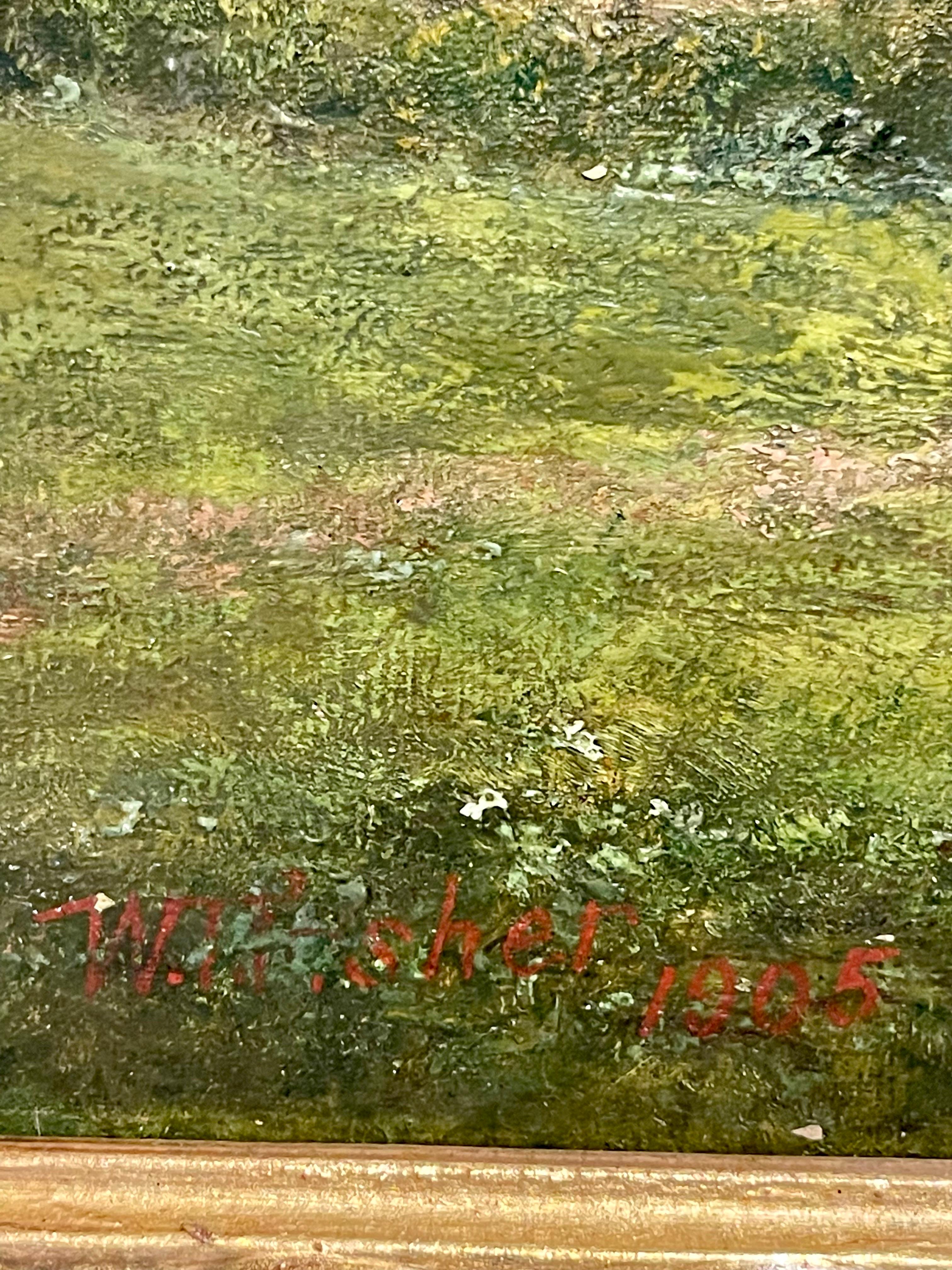 Paesaggio di campagna vittoriano ad olio del XIX secolo - Ricordi d'infanzia 1