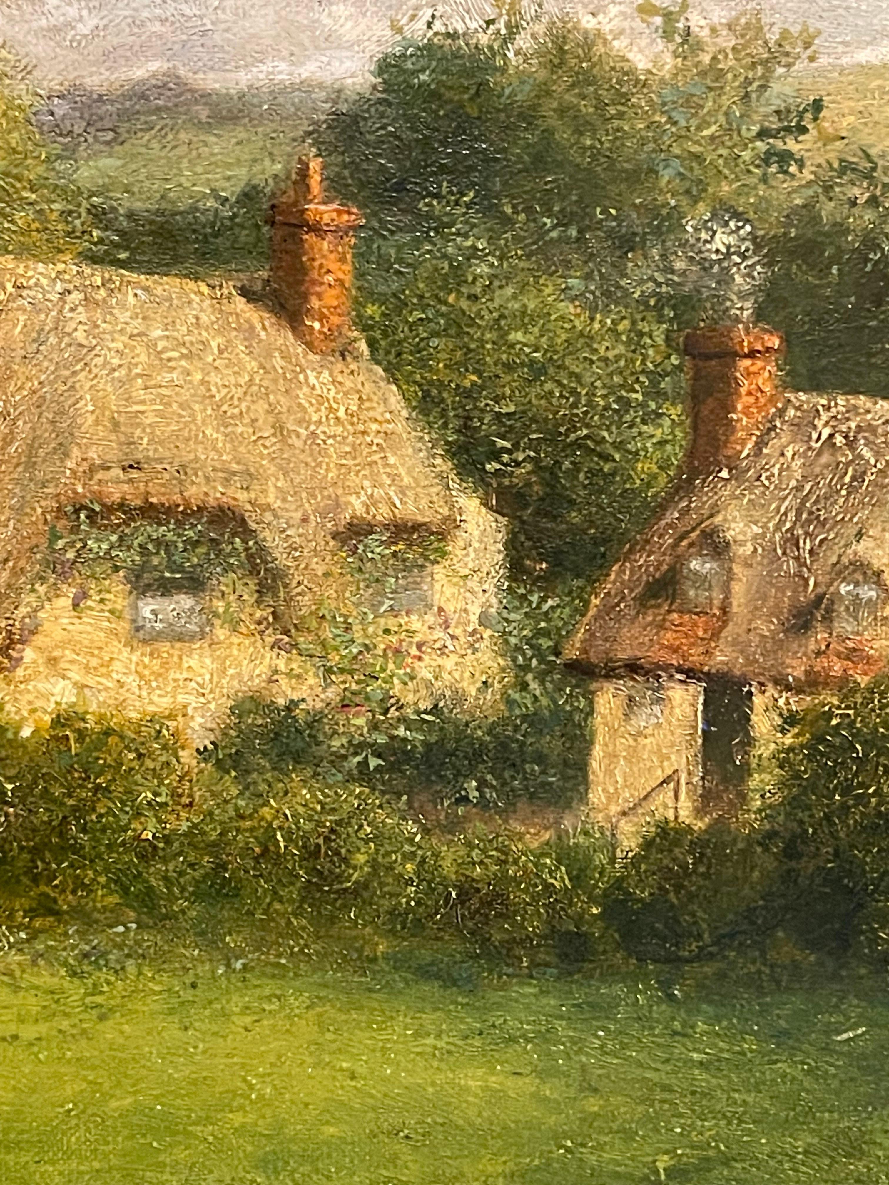 Paesaggio di campagna vittoriano ad olio del XIX secolo - Ricordi d'infanzia 2