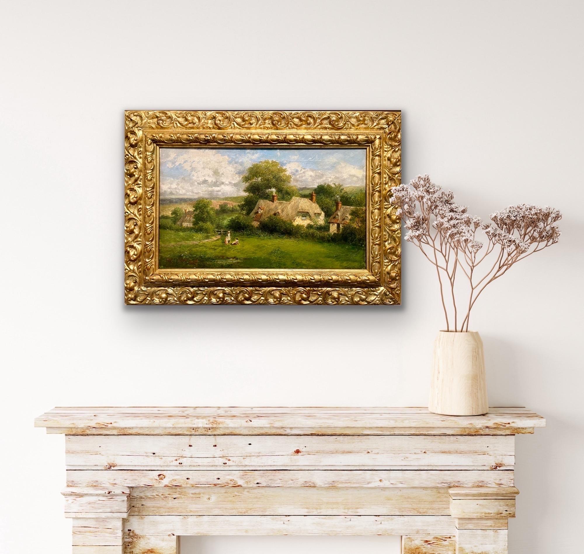 Paesaggio di campagna vittoriano ad olio del XIX secolo - Ricordi d'infanzia 4
