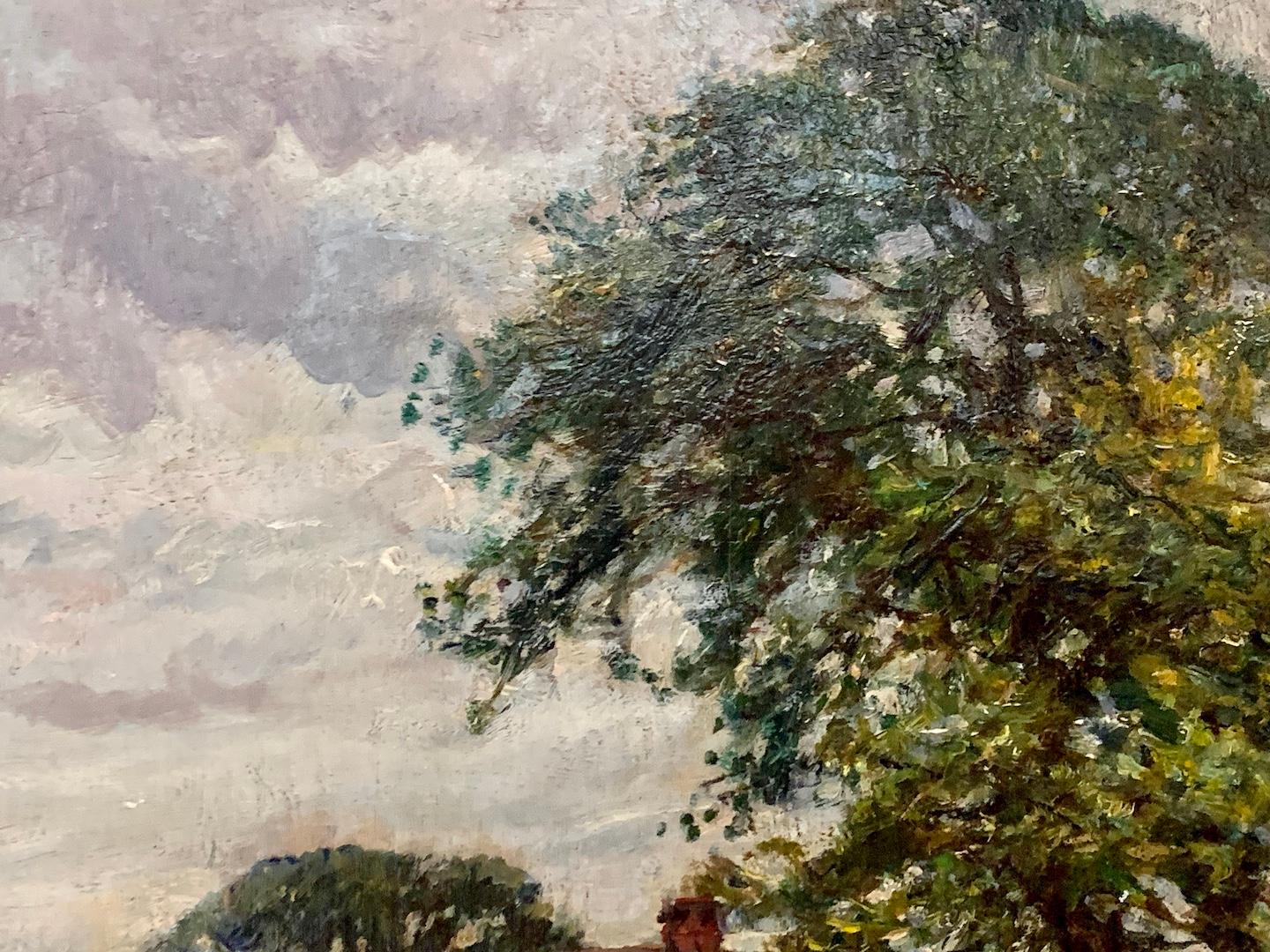 Hervorragende englische Impressionistenlandschaft aus dem späten 19. Jahrhundert mit einem Pferdegespann in einem Dorf.

William Mark Fisher wurde 1893 von George Moore als 