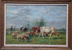 Landscape with Cattle and Sheep - British Victorian art Pastoral oil painting