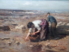 Whelk Gatherers - Scottish Edwardian Impressionist coastal seascape oil painting