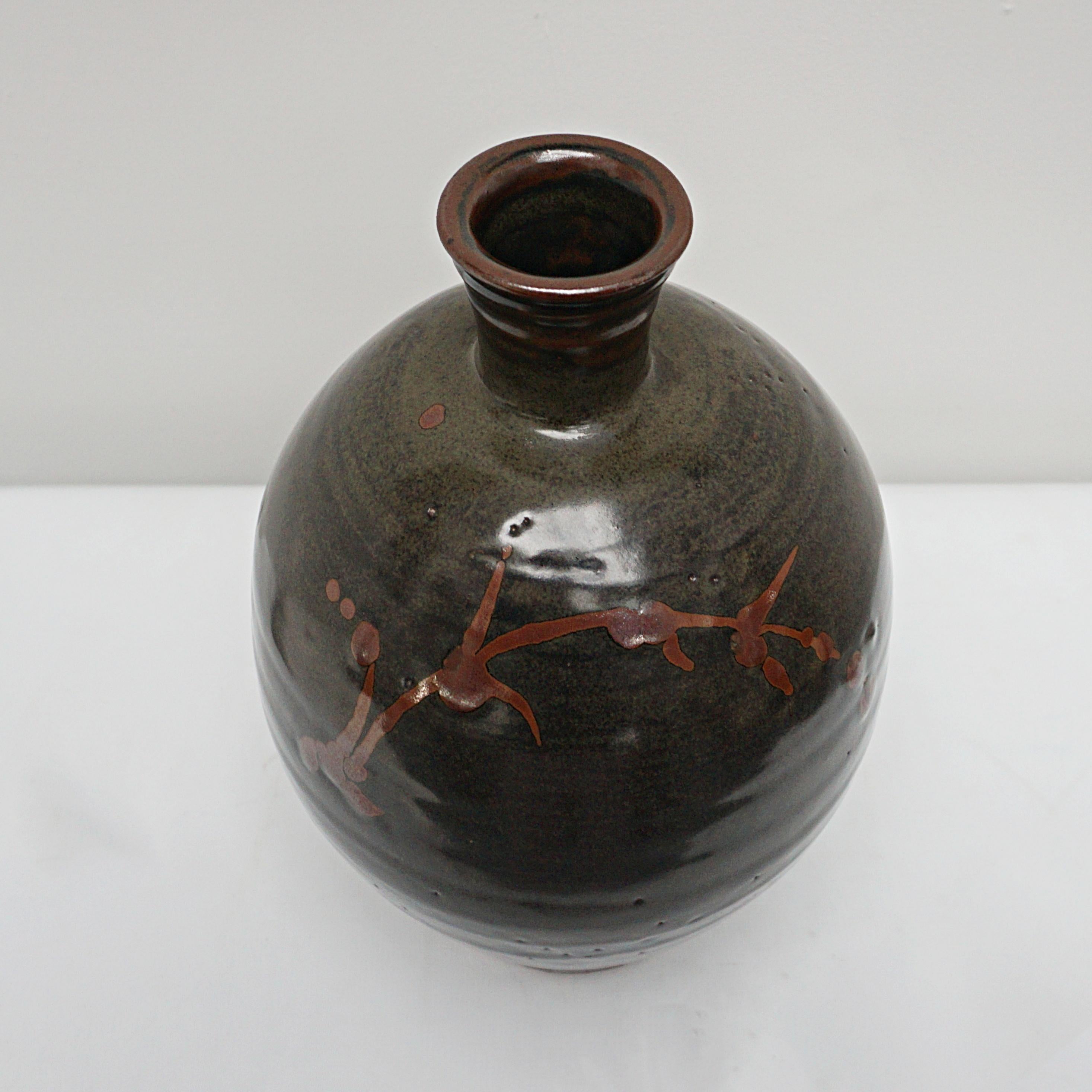 English William Marshall Tenmoku Glazed Stoneware Vase Circa 1960