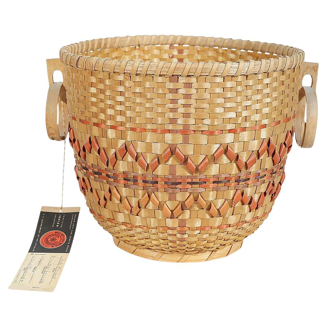 William, Martha Lossiah Native American Cherokee Basket, Hand-woven Maple For Sale