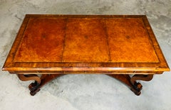 William & Mary 17th Century Style Scroll Leg Leather Top Library Table Or Desk