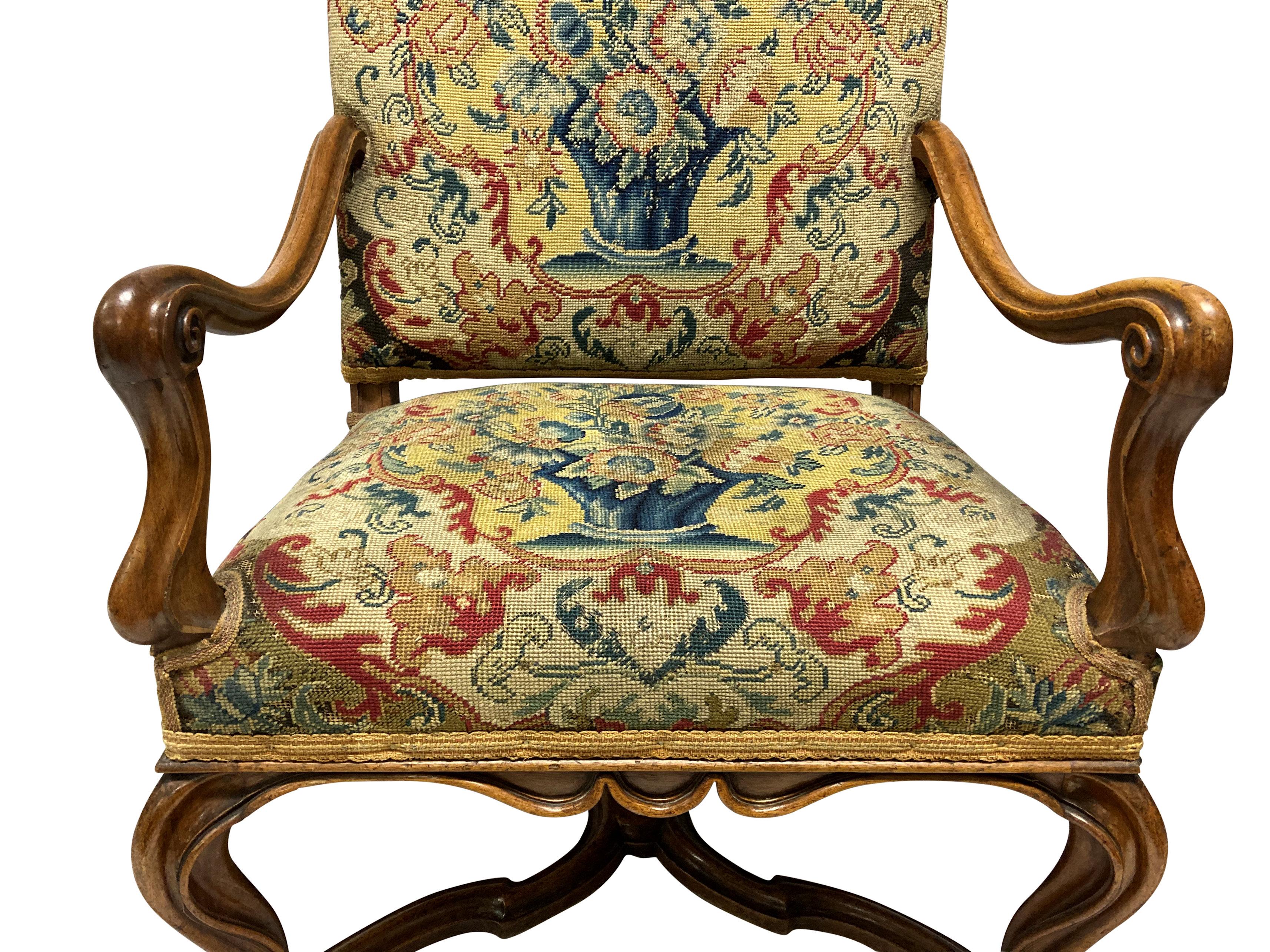 William & Mary Armchair Covered in a Fine Needlepoint Tapestry 5