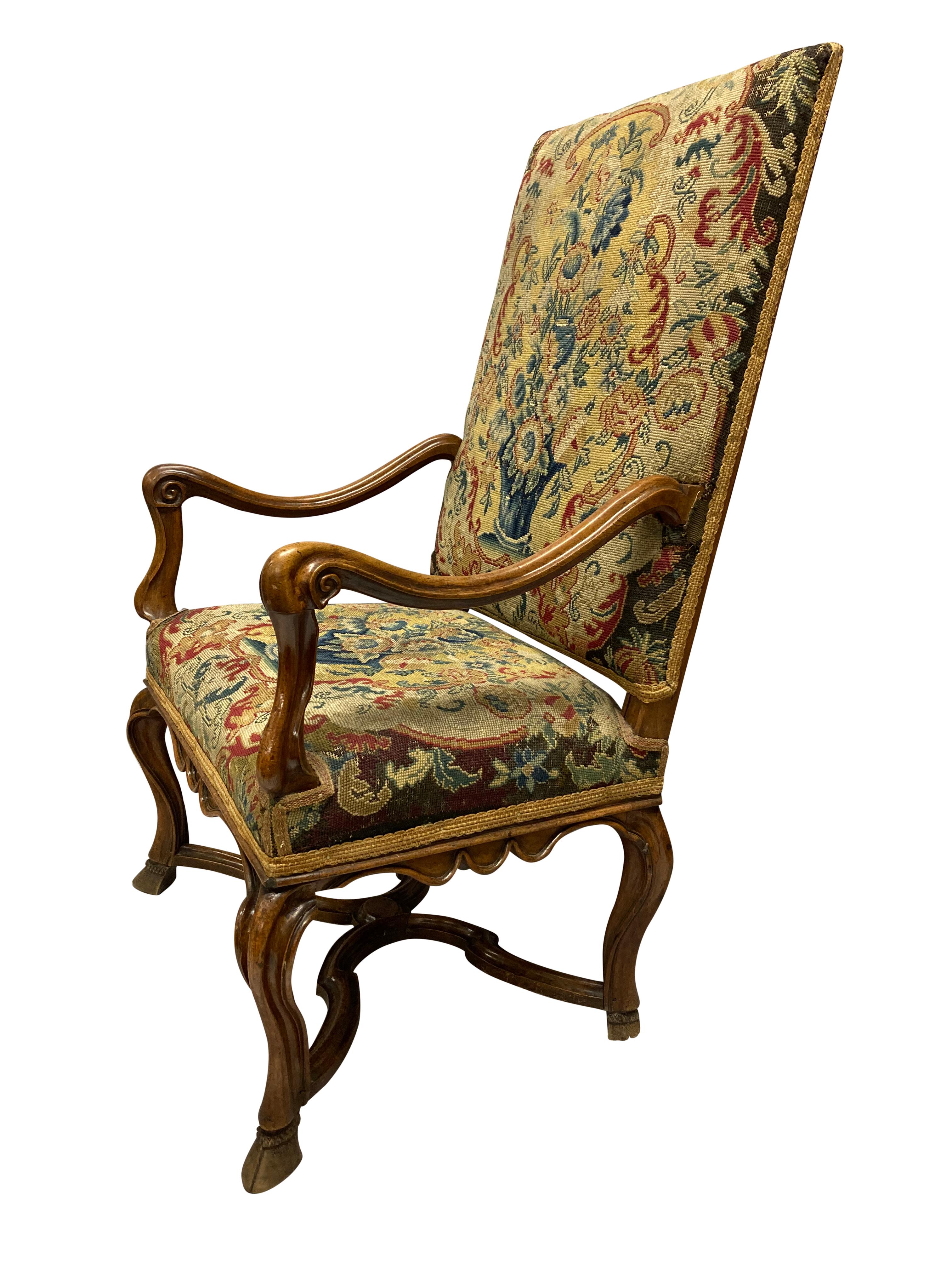 English William & Mary Armchair Covered in a Fine Needlepoint Tapestry