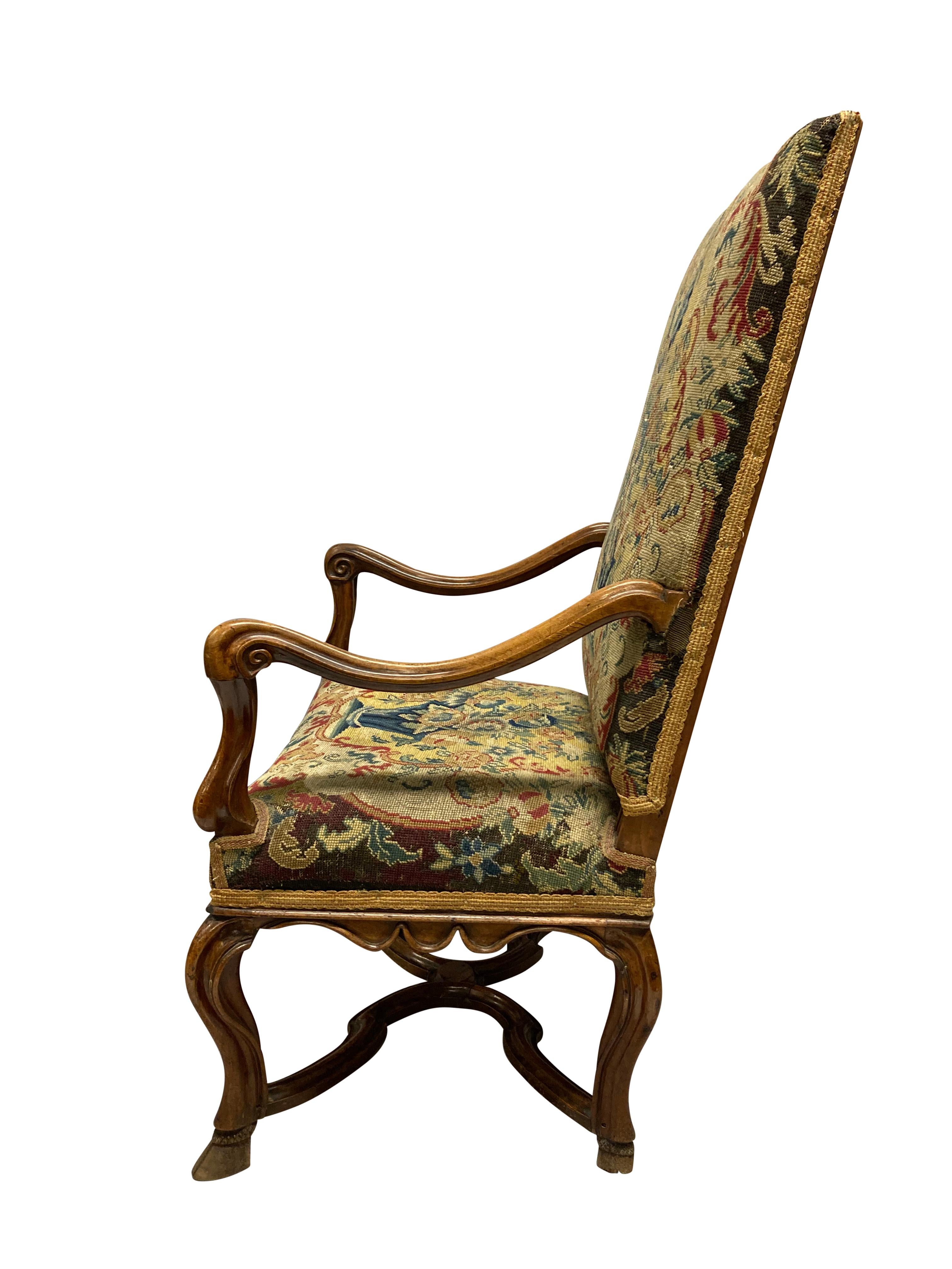 Early 18th Century William & Mary Armchair Covered in a Fine Needlepoint Tapestry