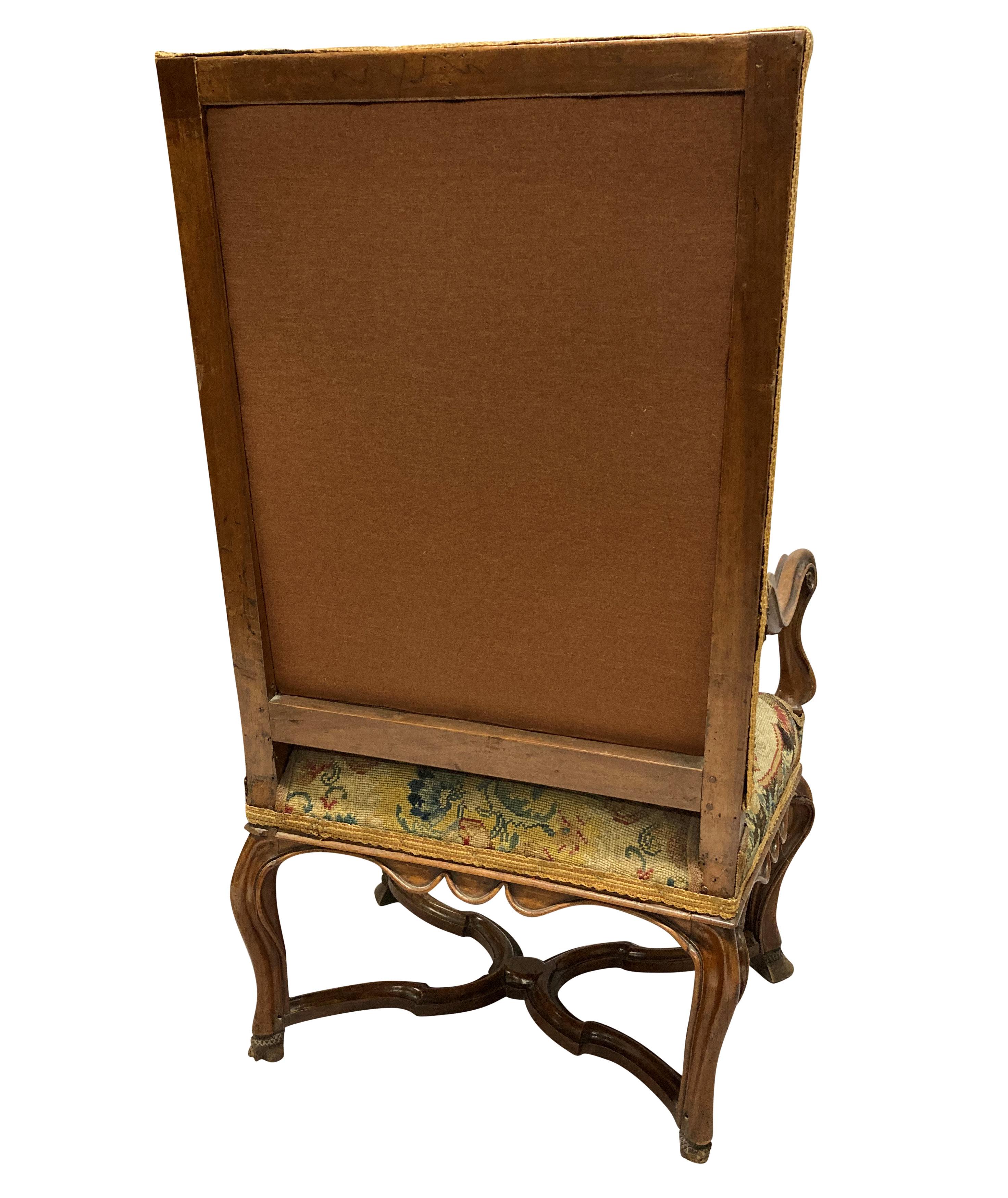 Walnut William & Mary Armchair Covered in a Fine Needlepoint Tapestry