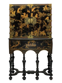 William & Mary Black and Gilt Japanned Cabinet on Stand