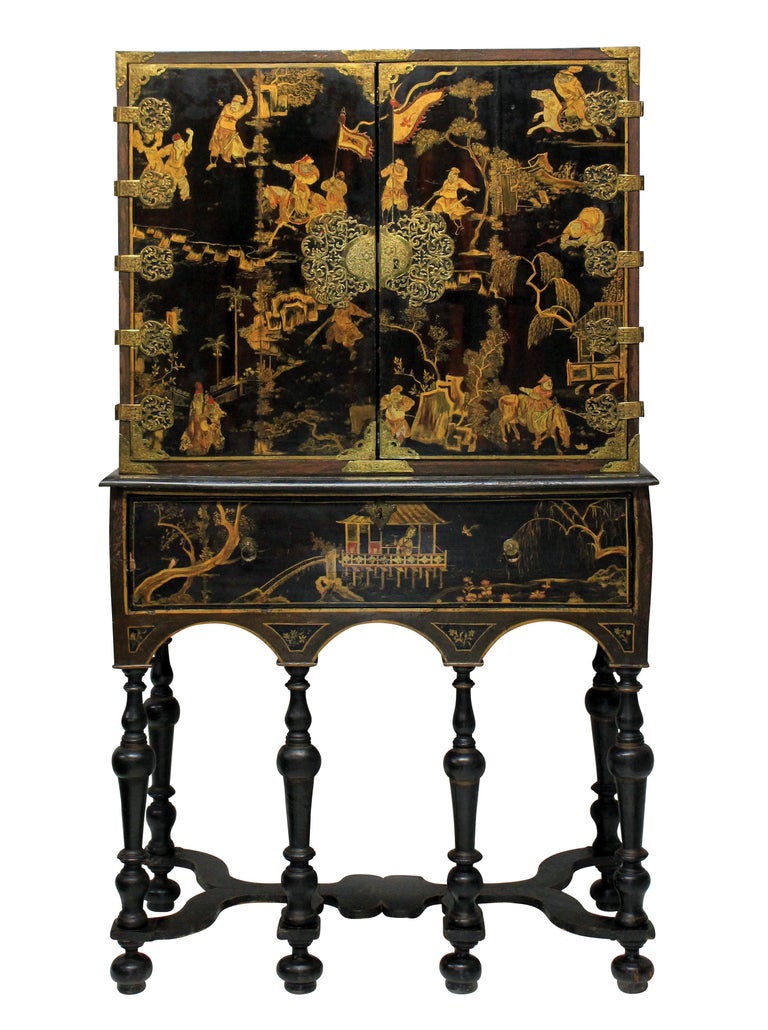 WILLIAM AND MARY BLACK JAPANNED CHEST ON STAND