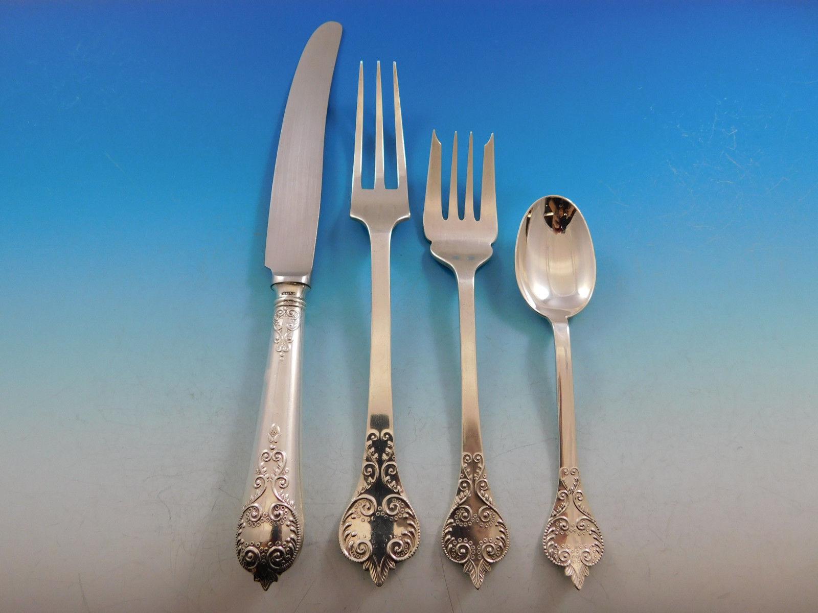 William & Mary by CJ Vander Sterling Silver Flatware Service 8 Set 52 Pcs Dinner In Excellent Condition For Sale In Big Bend, WI