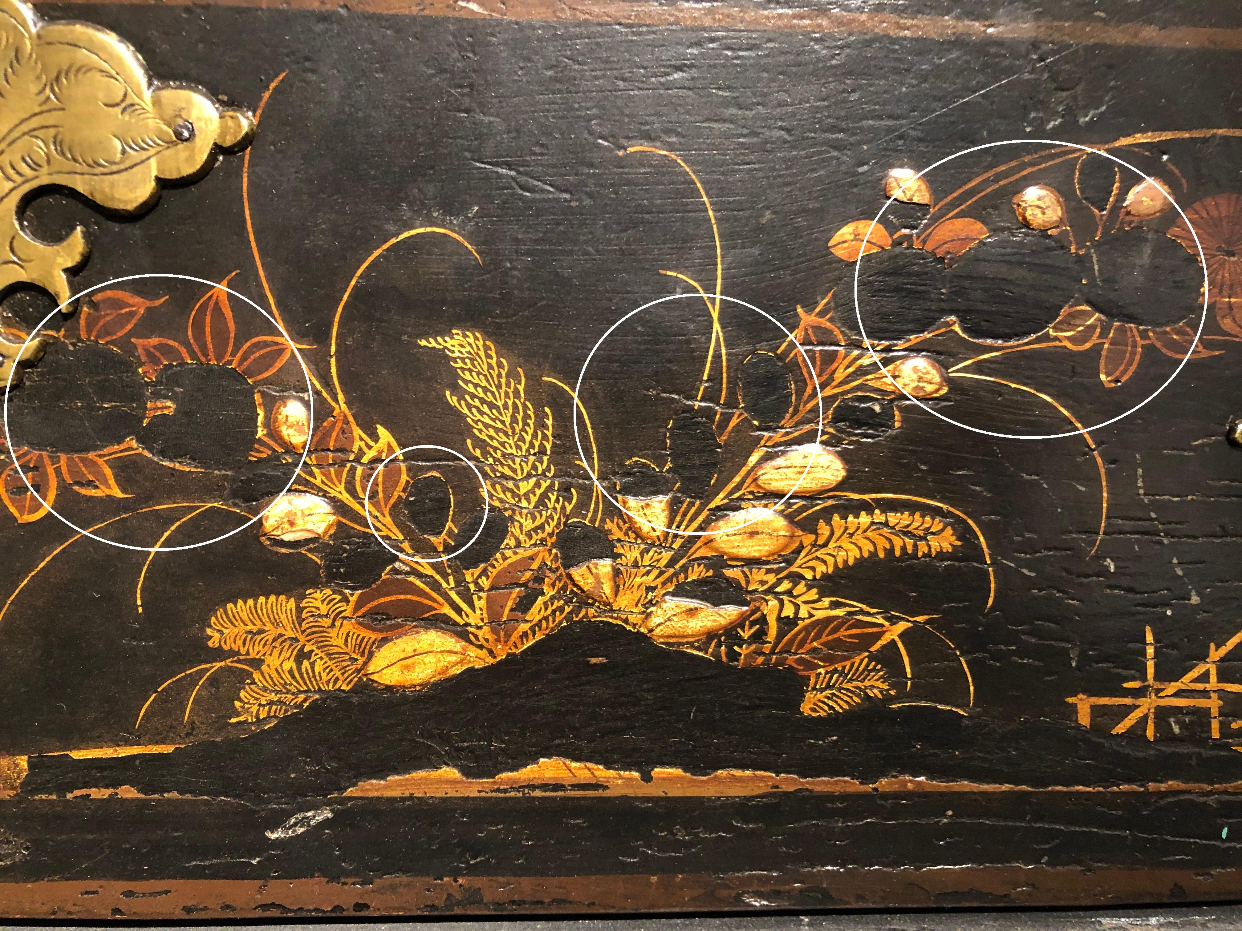 William & Mary Chest on Stand / Black Lacquer and Gilt Chinoiserie Decoration 11