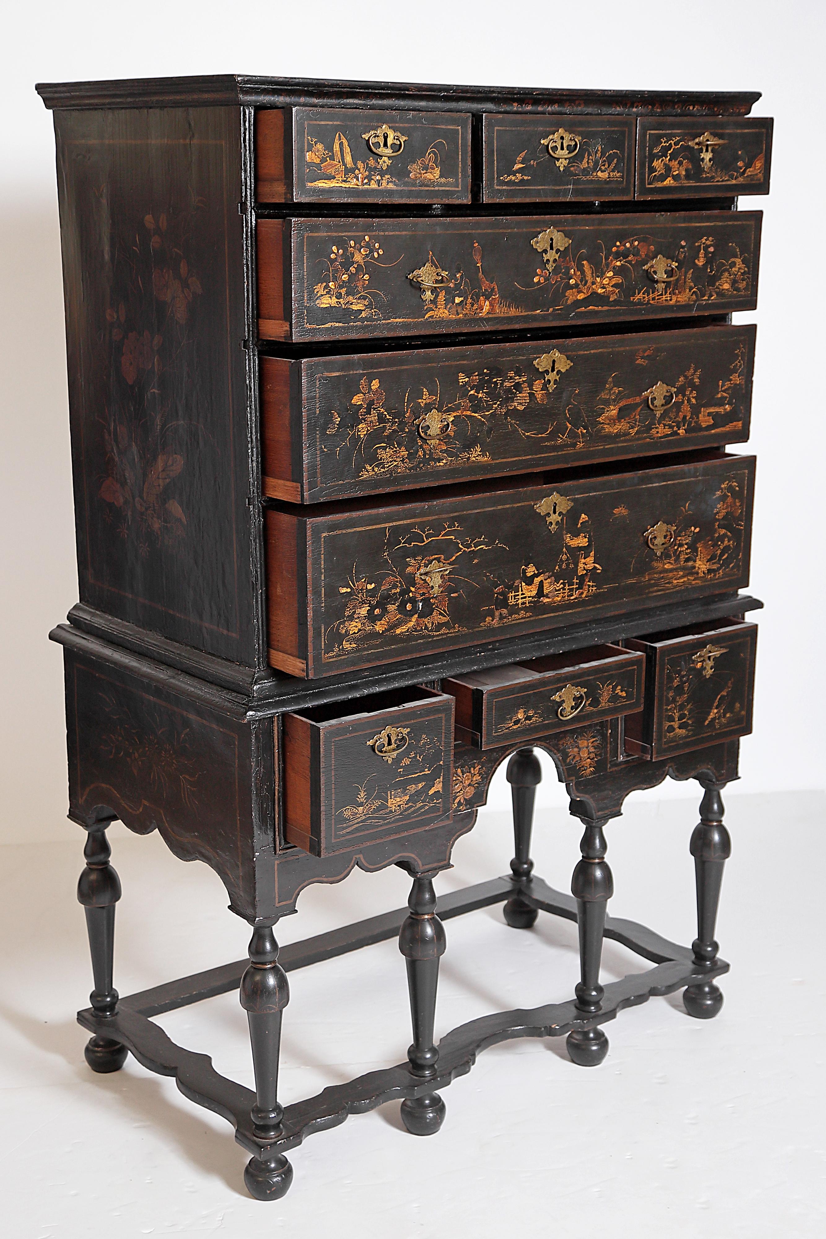 William and Mary William & Mary Chest on Stand / Black Lacquer and Gilt Chinoiserie Decoration