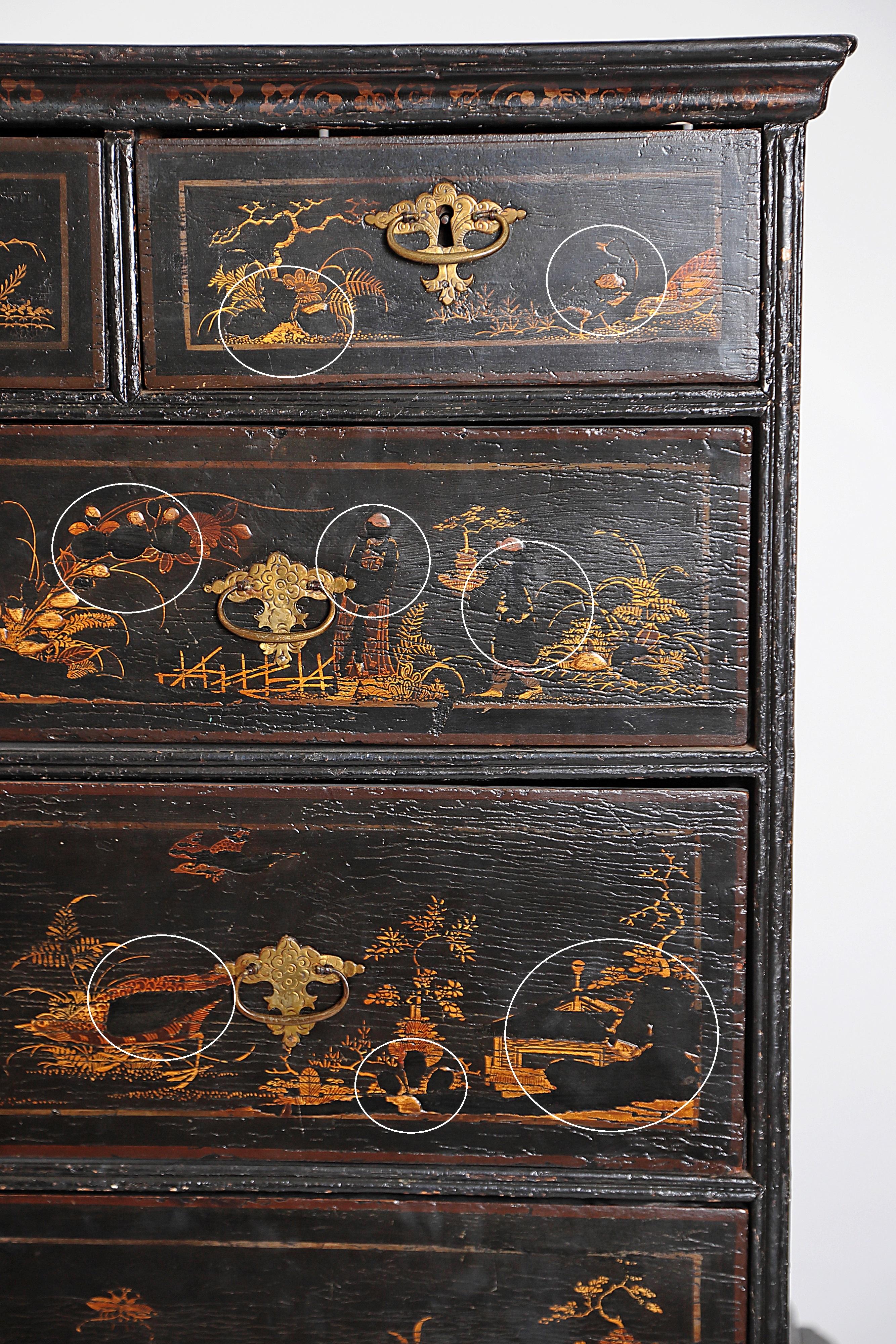 William & Mary Chest on Stand / Black Lacquer and Gilt Chinoiserie Decoration 1