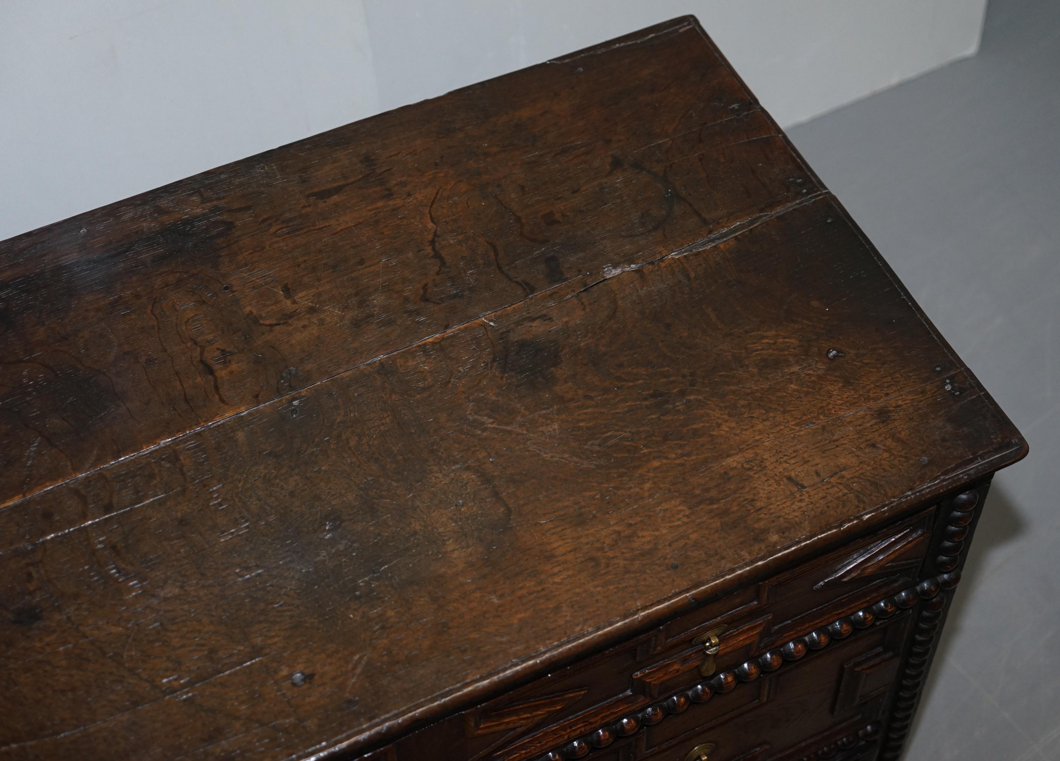 Late 17th Century William & Mary circa 1680 English Oak Antique Chest of Drawers Lovley Patination