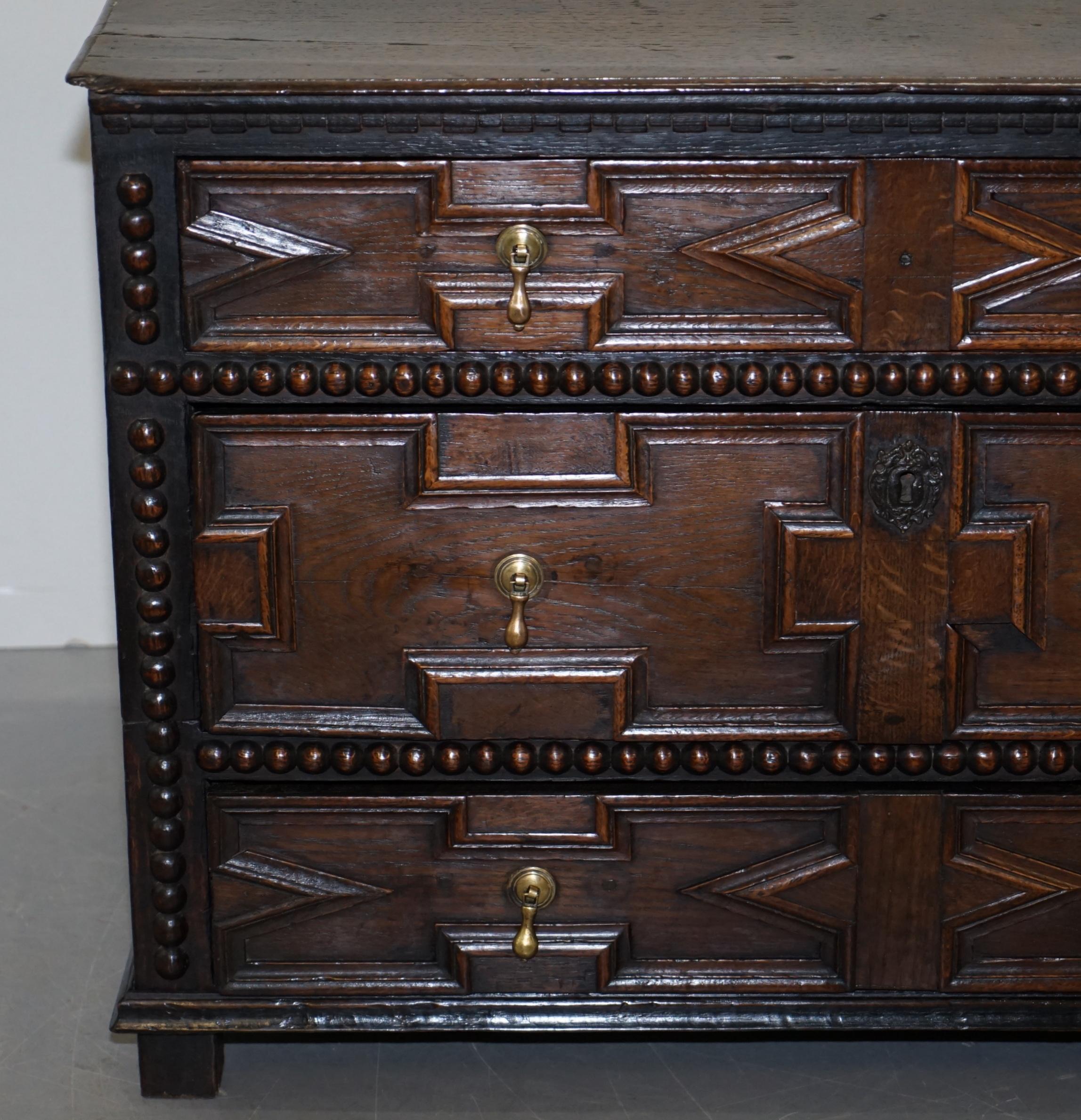 William & Mary circa 1680 English Oak Antique Chest of Drawers Lovley Patination 1