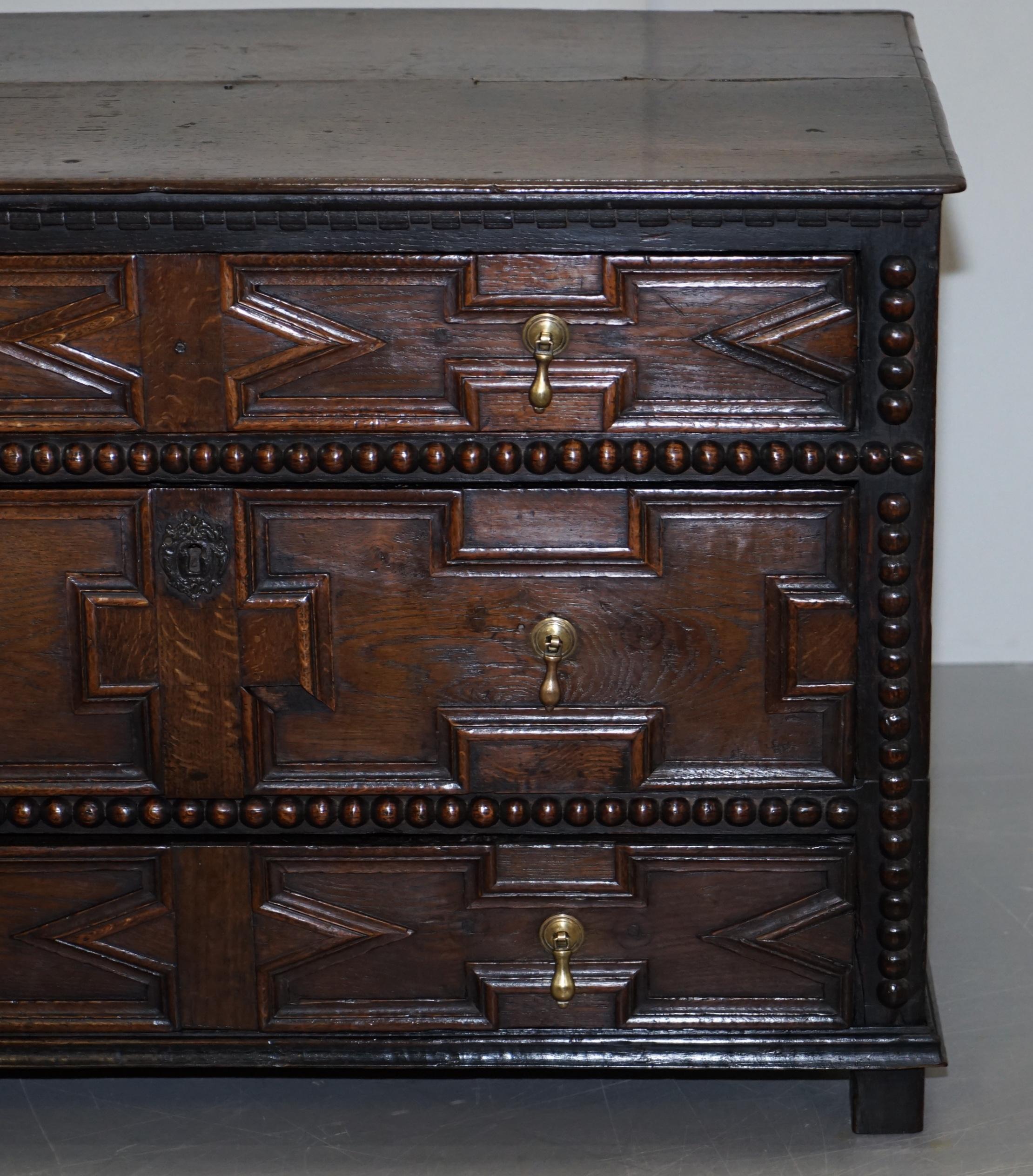 William & Mary circa 1680 English Oak Antique Chest of Drawers Lovley Patination 2