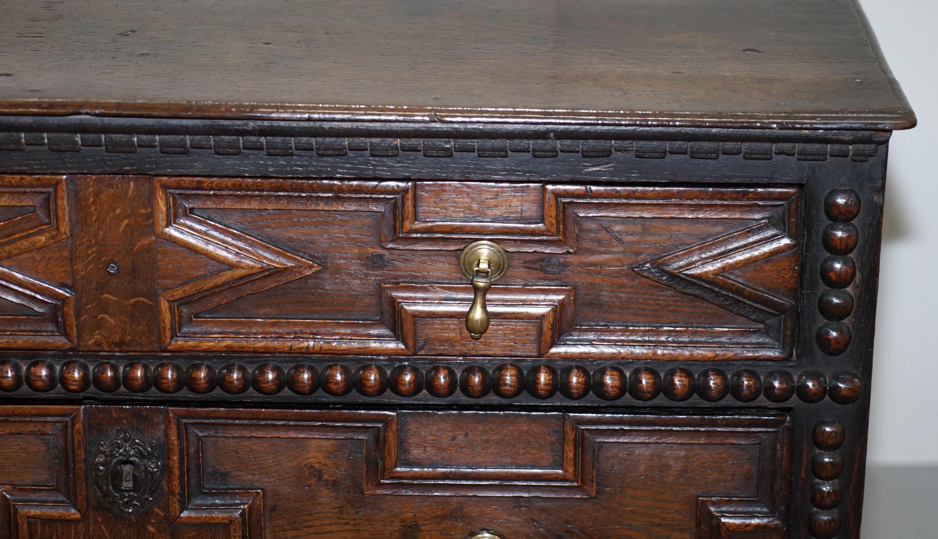 William & Mary circa 1680 English Oak Antique Chest of Drawers Lovley Patination 3