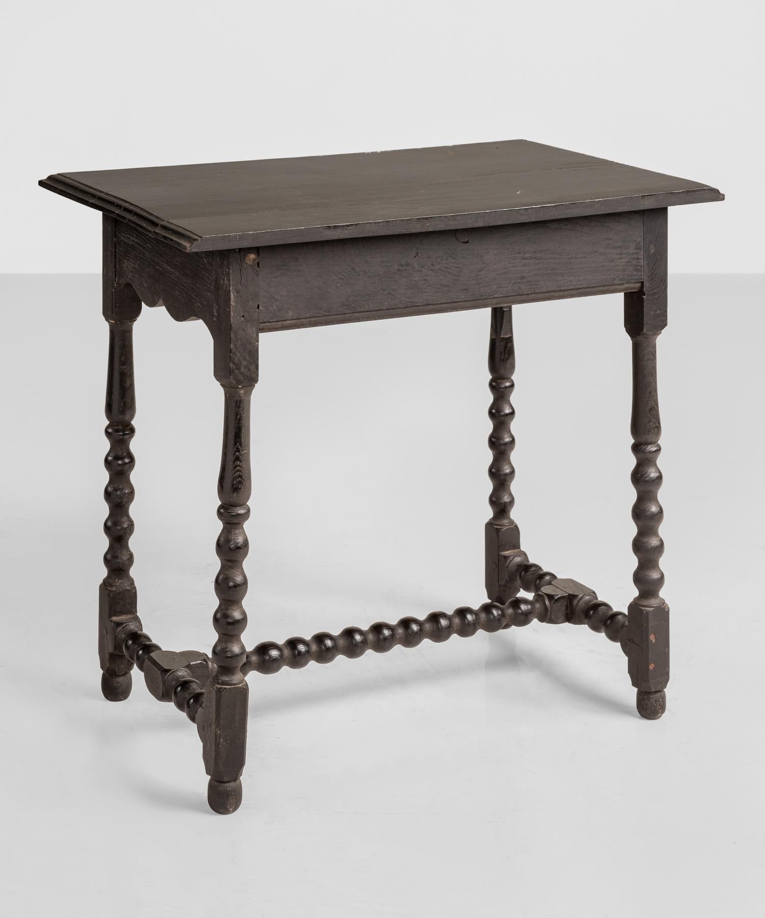 Late 19th Century William & Mary Ebonized Oak Side Table, circa 1880