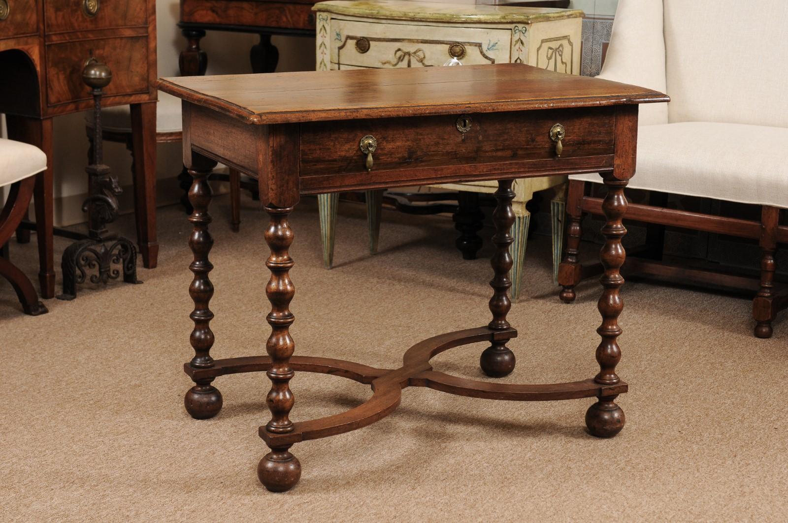 William and Mary William & Mary English Bobbin Turned Walnut Side Table, Early 18th Century
