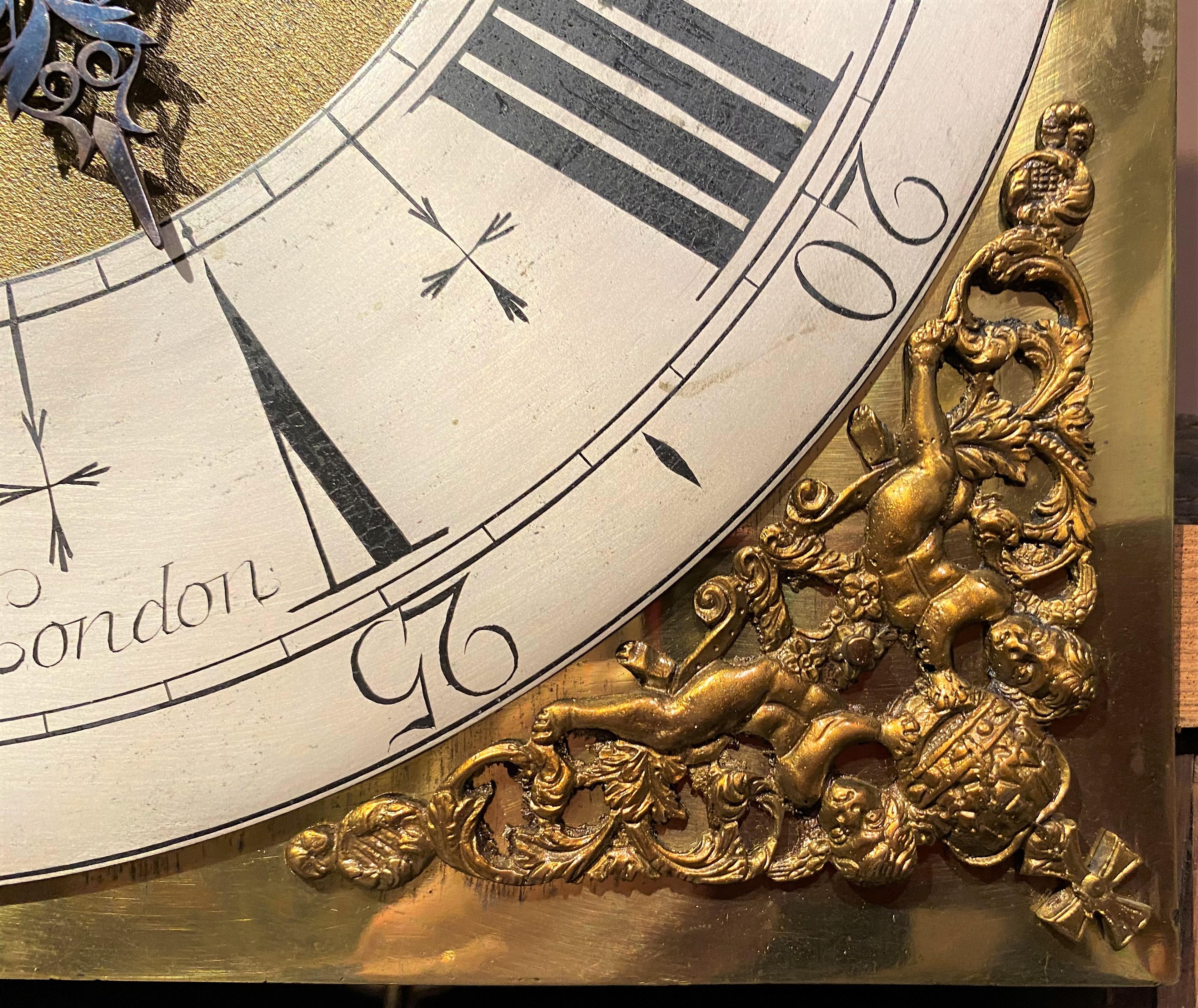 Brass William & Mary Floral Marquetry 8-Day Longcase Clock by LeCount 'LeCompte' For Sale