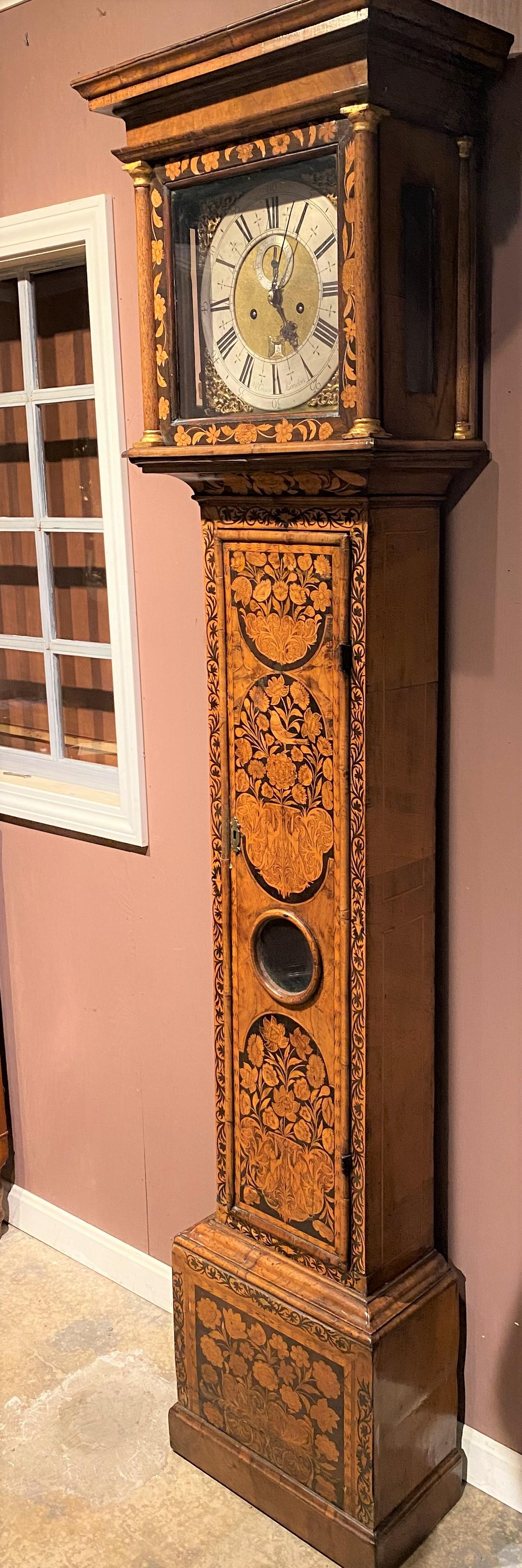 English William & Mary Floral Marquetry 8-Day Longcase Clock by LeCount 'LeCompte' For Sale