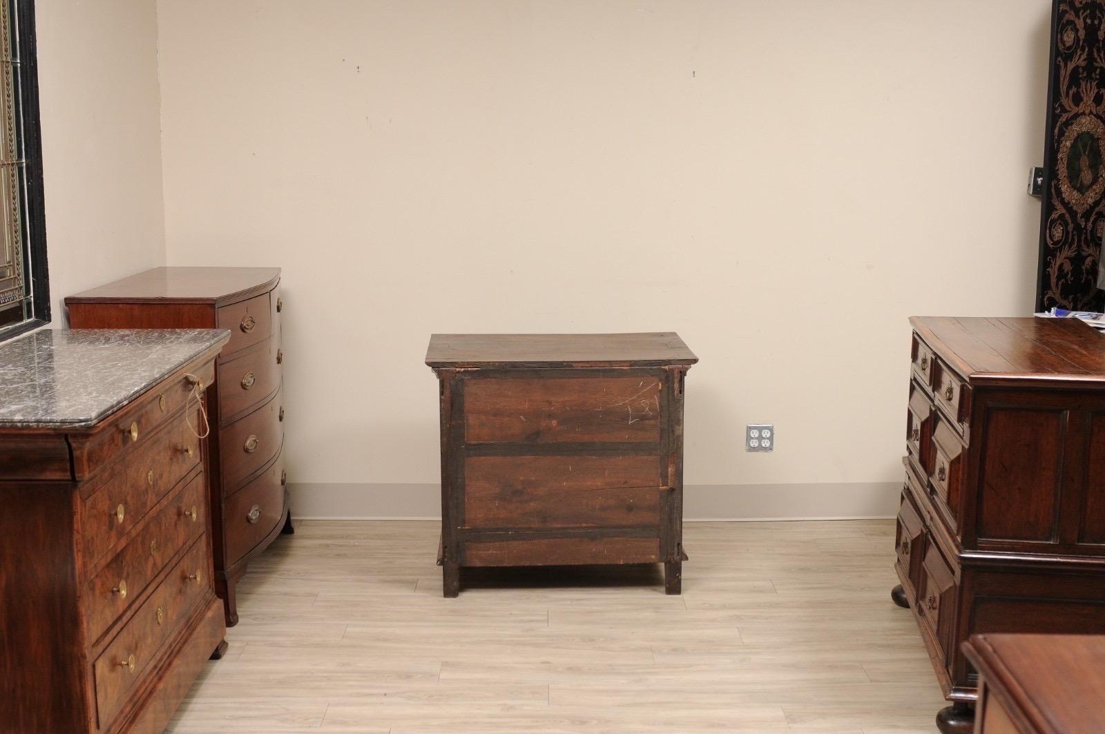 William & Mary Jacobean 3 drawer Small Chest Bun Feet solid Walnut For Sale 5