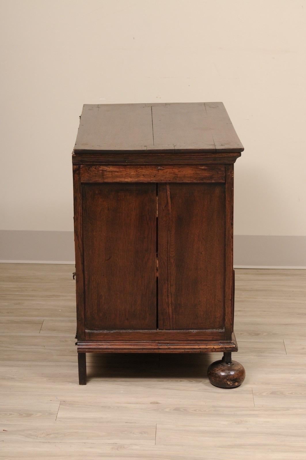 William and Mary William & Mary Jacobean 3 drawer Small Chest Bun Feet solid Walnut For Sale
