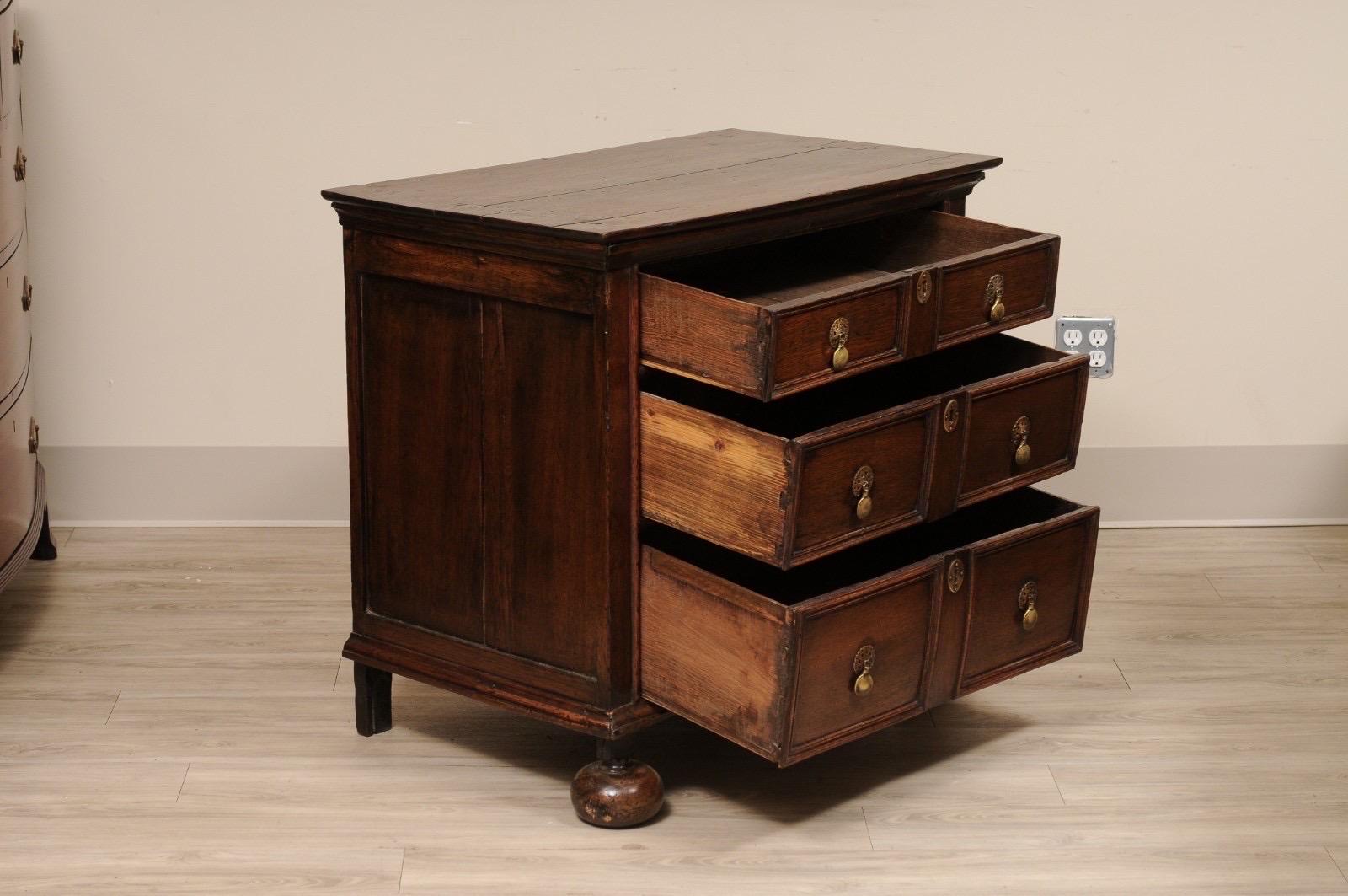 Hand-Crafted William & Mary Jacobean 3 drawer Small Chest Bun Feet solid Walnut For Sale