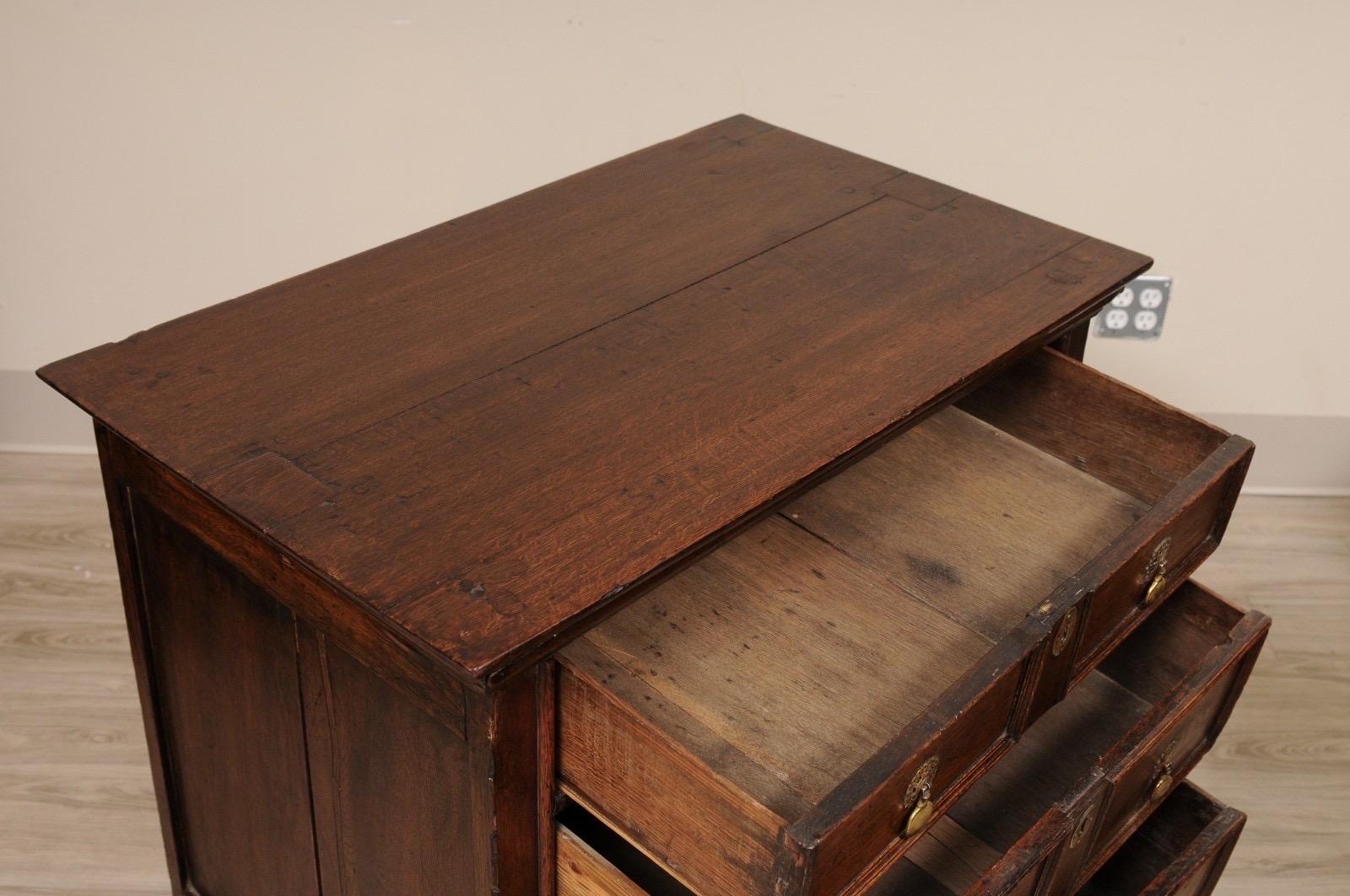 Mid-19th Century William & Mary Jacobean 3 drawer Small Chest Bun Feet solid Walnut For Sale