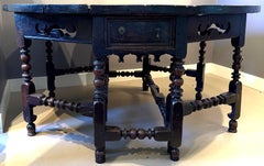 William & Mary Oak Gate Leg Table w/ Scroll Pierced Aprons & Notched Legs c 1670
