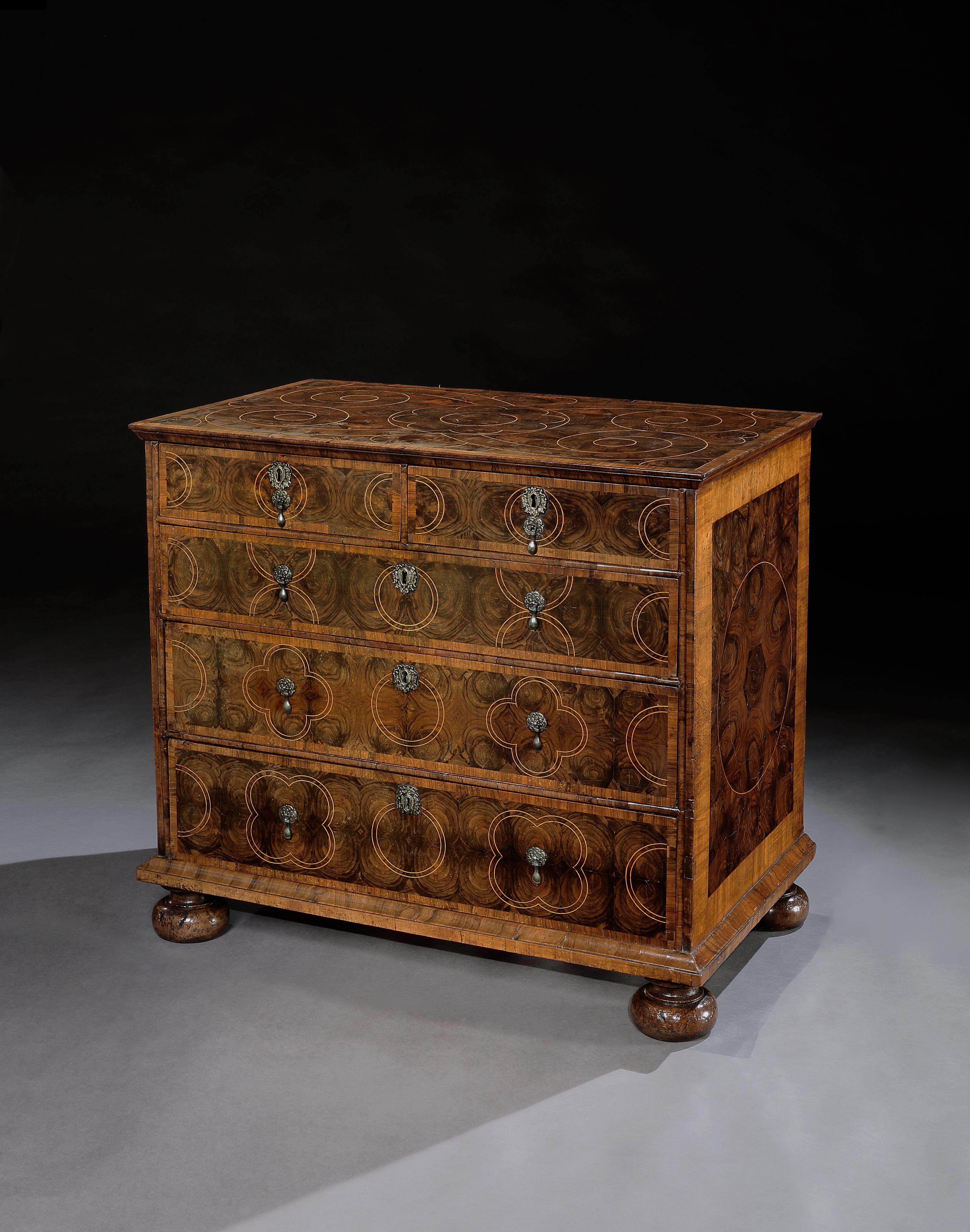 William and Mary William & Mary Olivewood Chest of Drawers For Sale