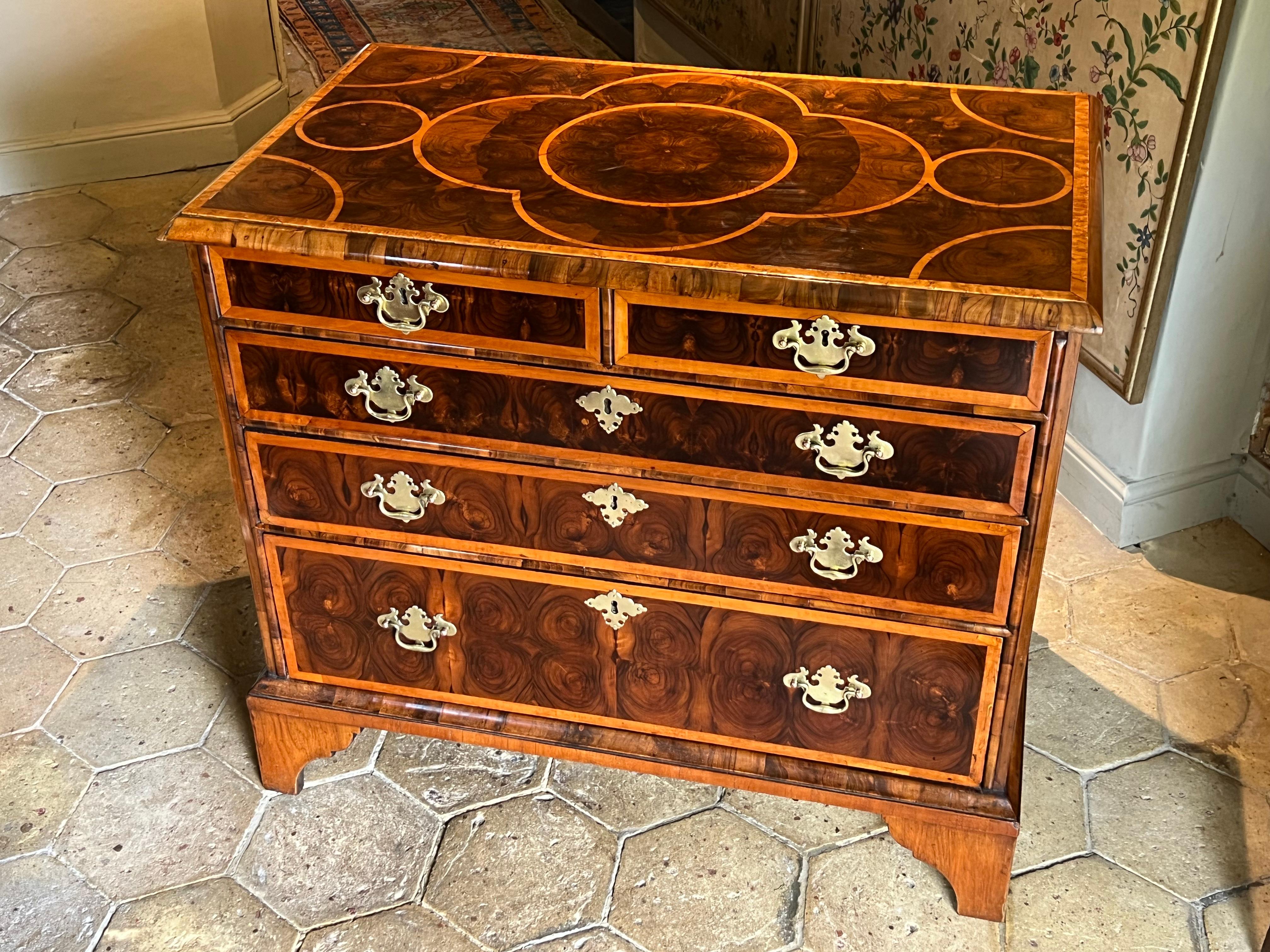 William and Mary William & Mary Period Oyster Laburnum and Walnut Chest For Sale