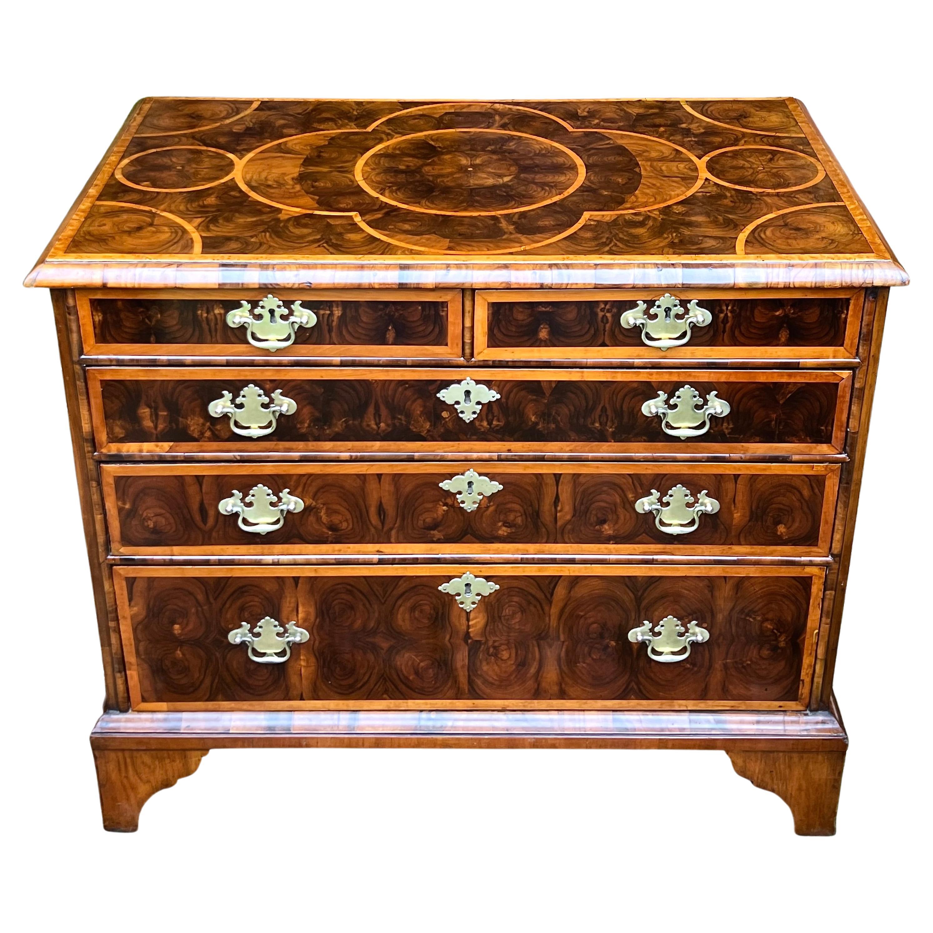 William & Mary Period Oyster Laburnum and Walnut Chest For Sale