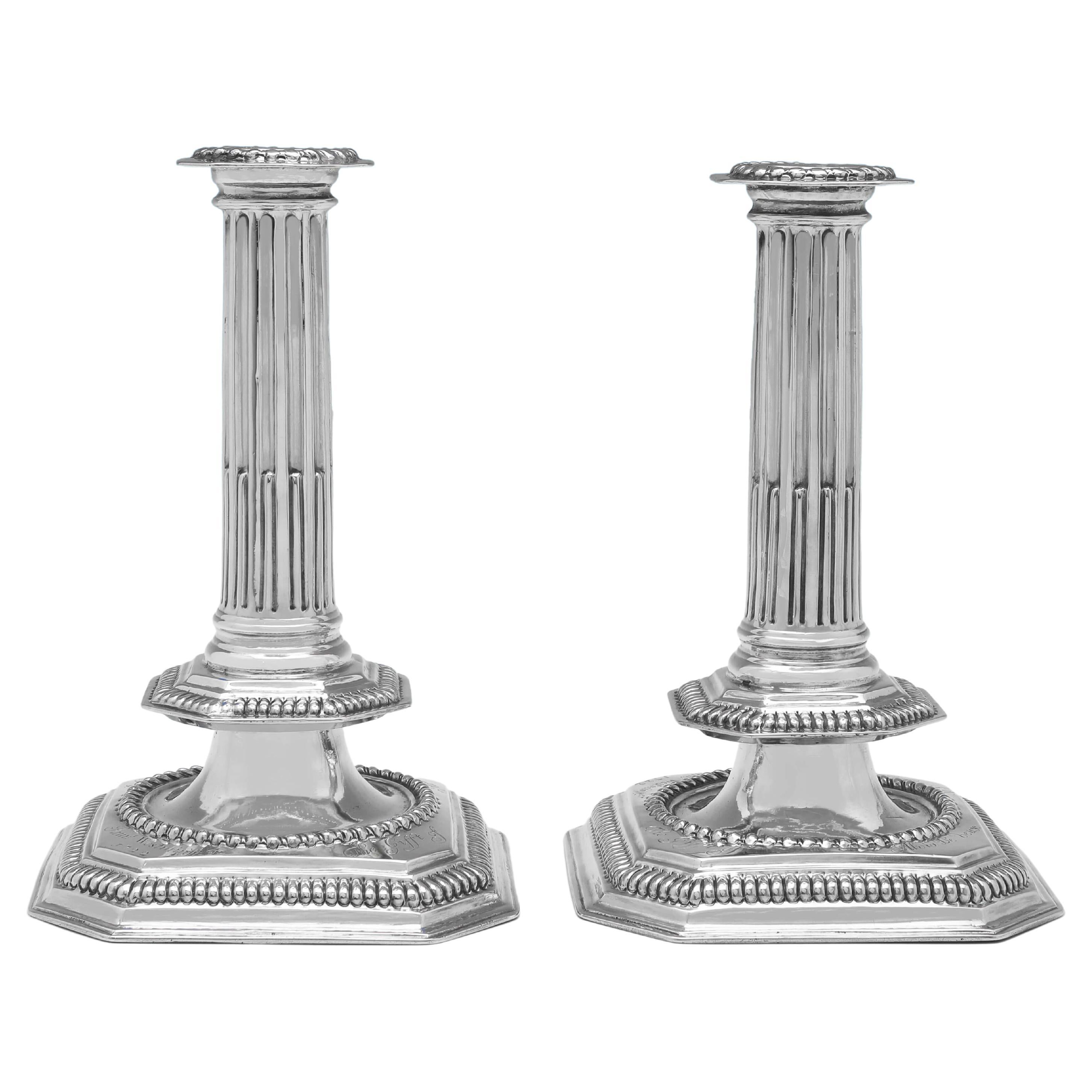 William & Mary Period Sterling Silver Pair of Candlesticks, London 1693 For Sale