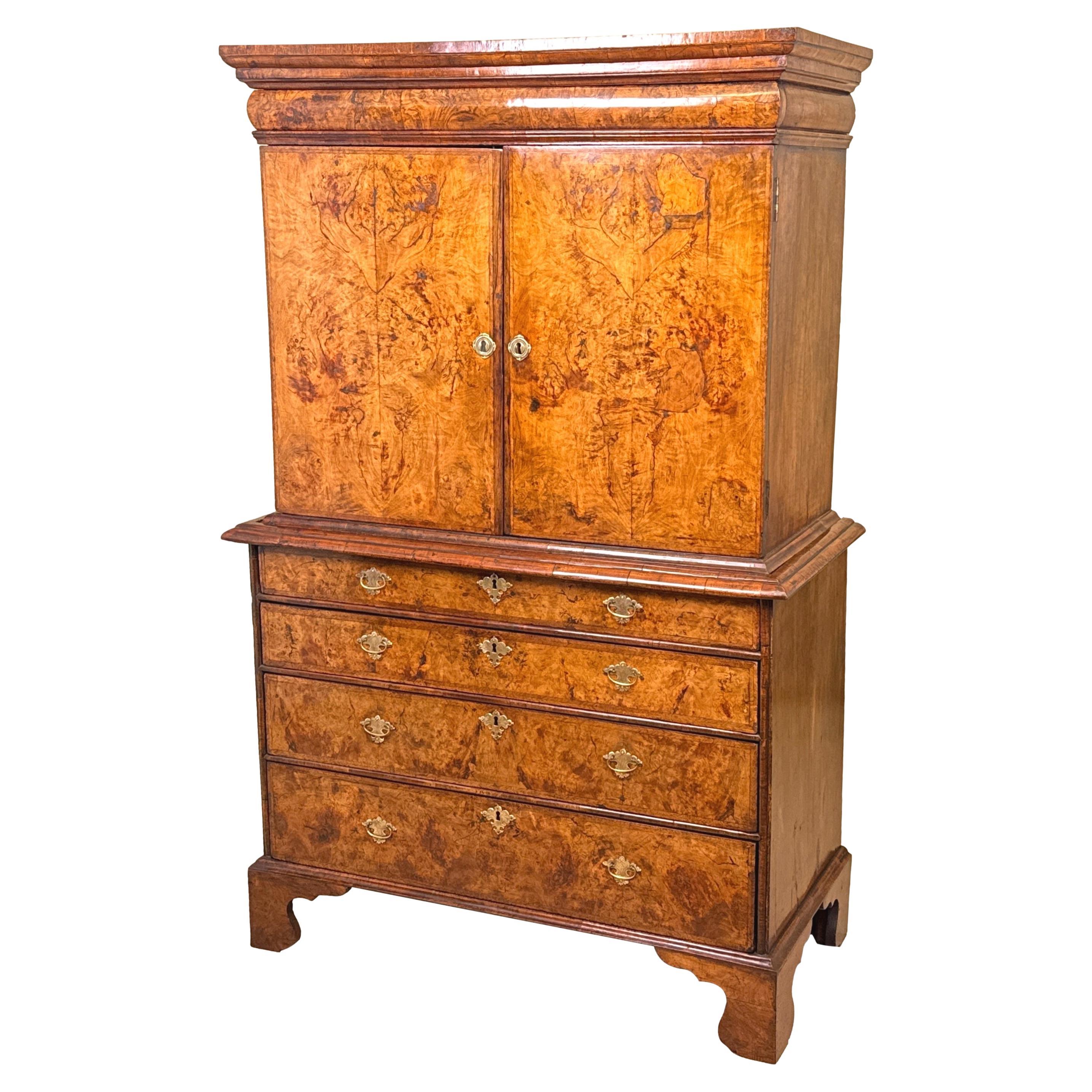 William and Mary Period Walnut Cabinet On Chest For Sale at 1stDibs