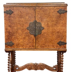 William & Mary Revival Burl Walnut Cabinet on Stand, Circa 1920s
