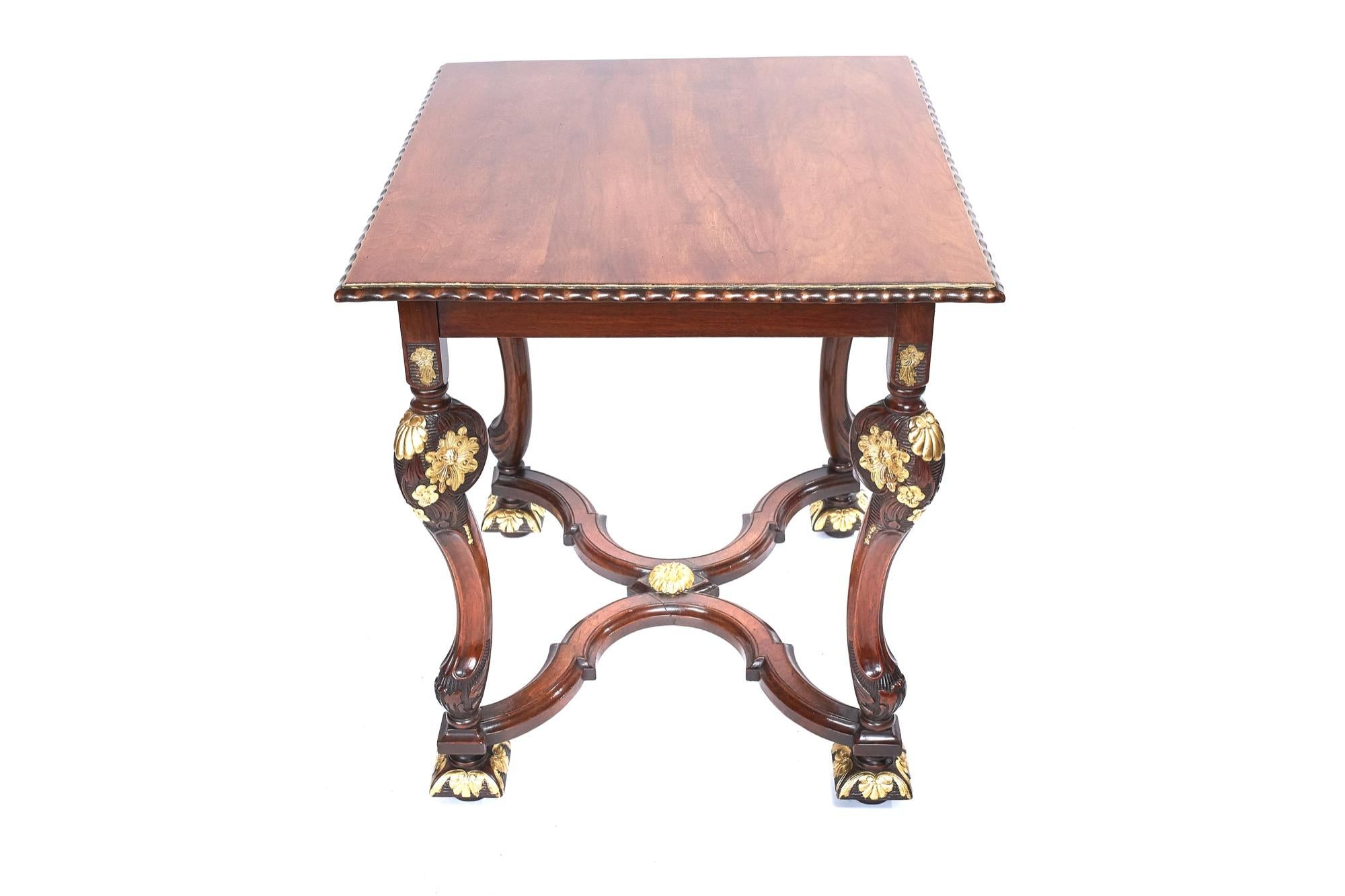 English William & Mary Revival Walnut Centre Table with Parcel Gilt Decoration For Sale