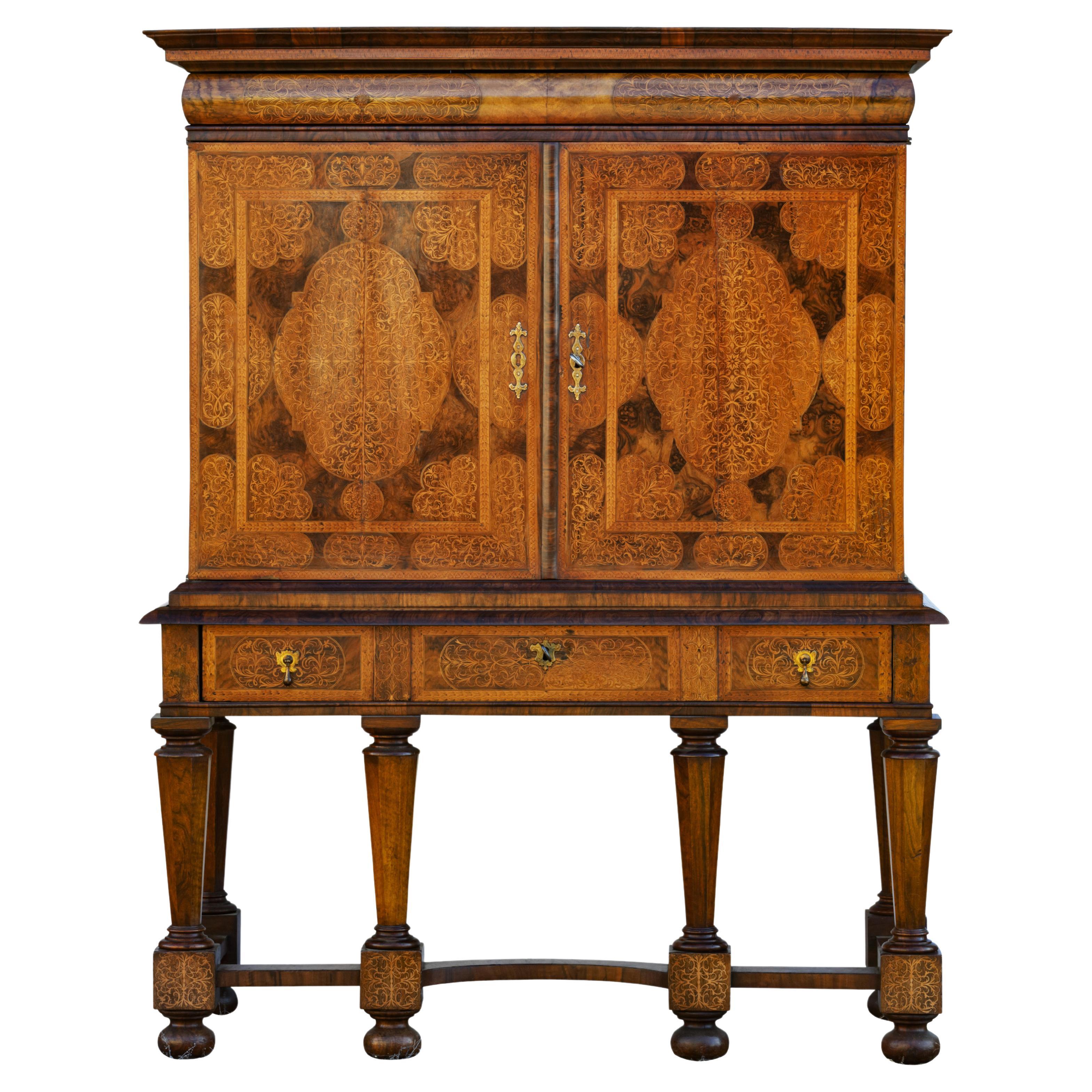 William & Mary Seaweed Marquetry Inlaid Cabinet by Gerrit Jensen (c. 1634-1715)  For Sale