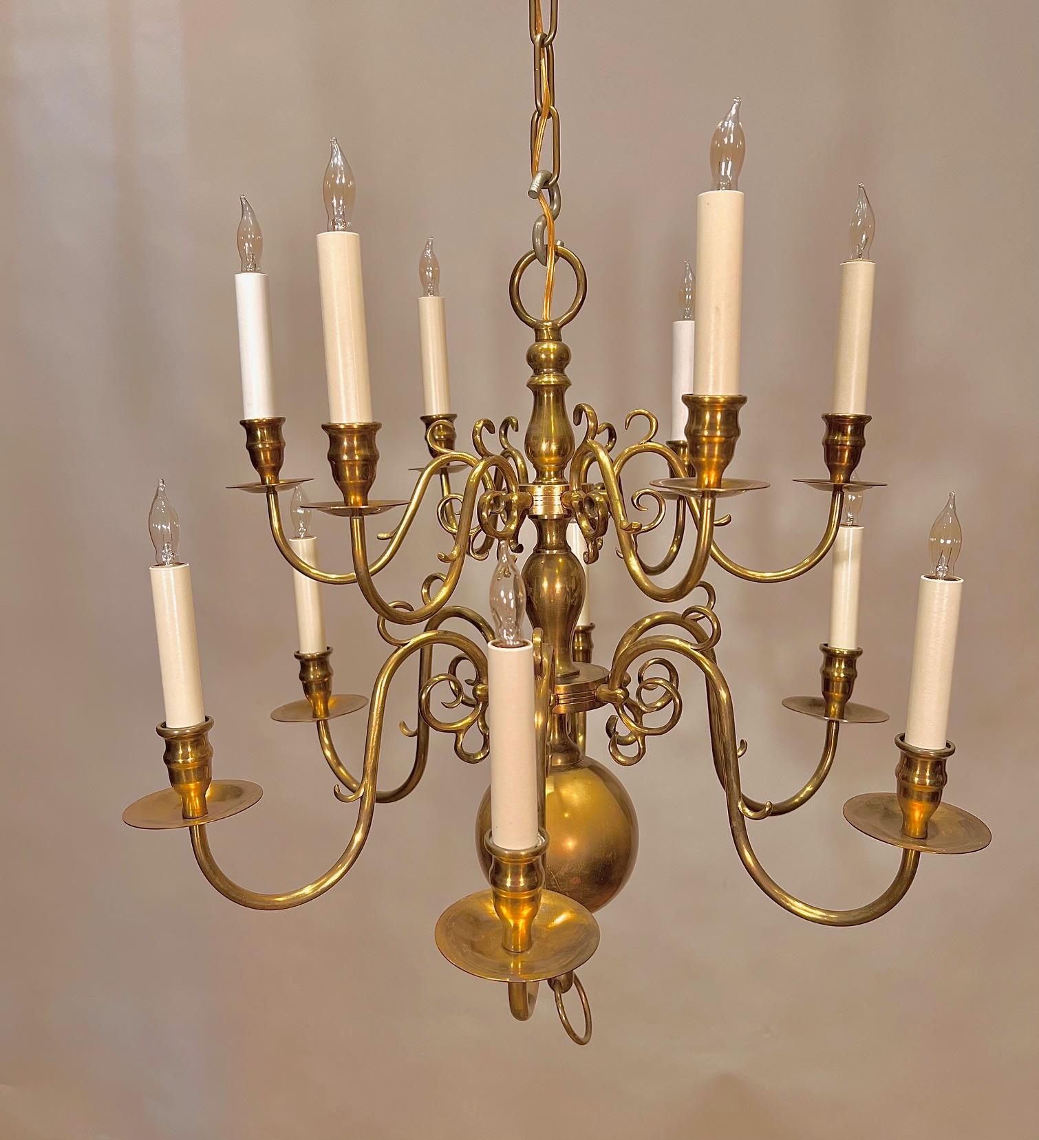 William and Mary William & Mary Style 12-Light Brass Chandelier, Netherlands, Circa:1910