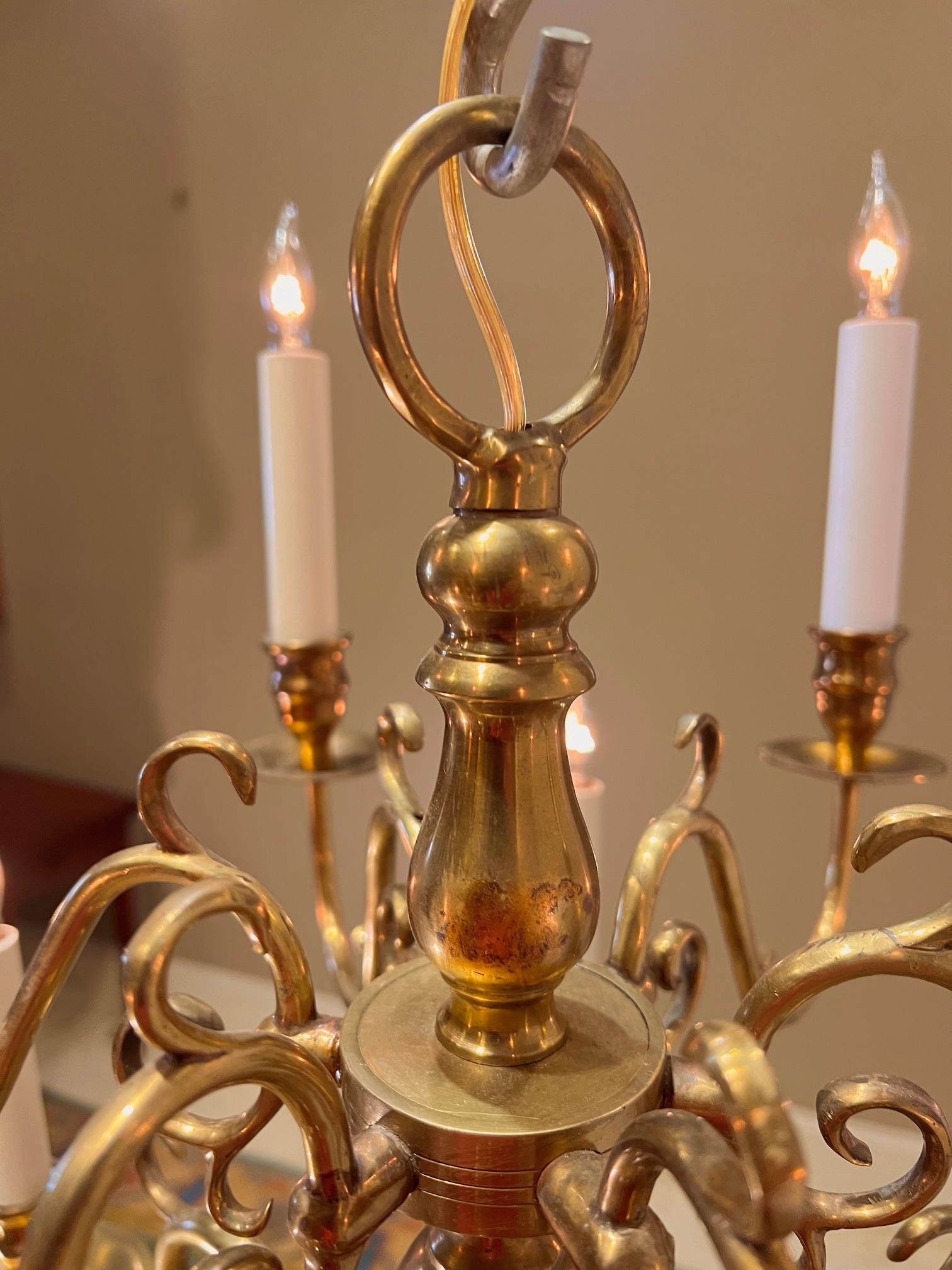 Dutch William & Mary Style 12-Light Brass Chandelier, Netherlands, Circa:1910