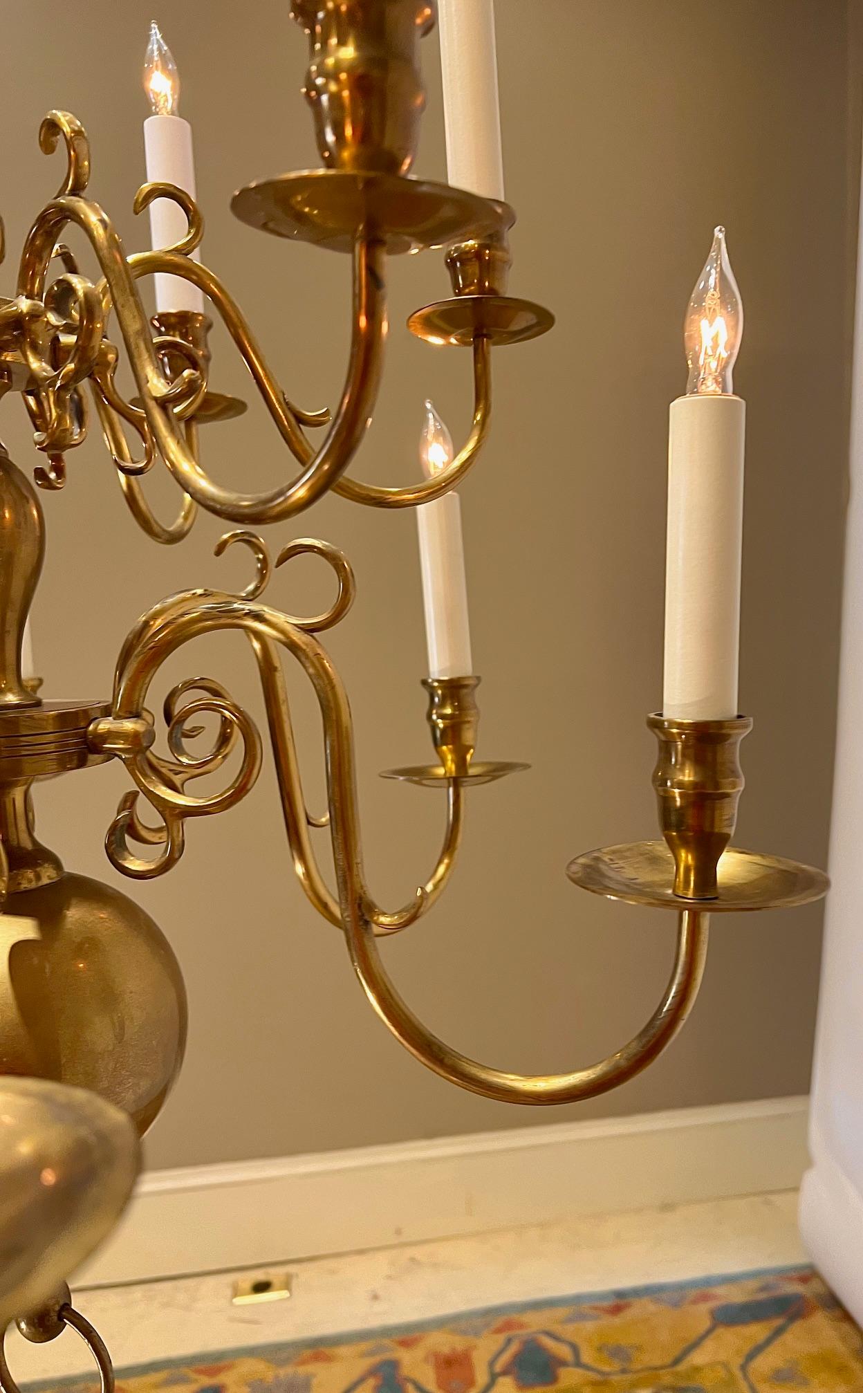 William & Mary Style 12-Light Brass Chandelier, Netherlands, Circa:1910 1