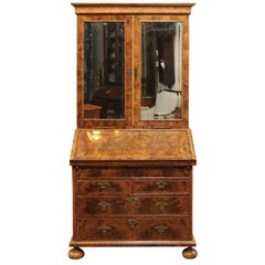 William & Mary Style Burled Walnut English Bureau Bookcase, Early 18th Century