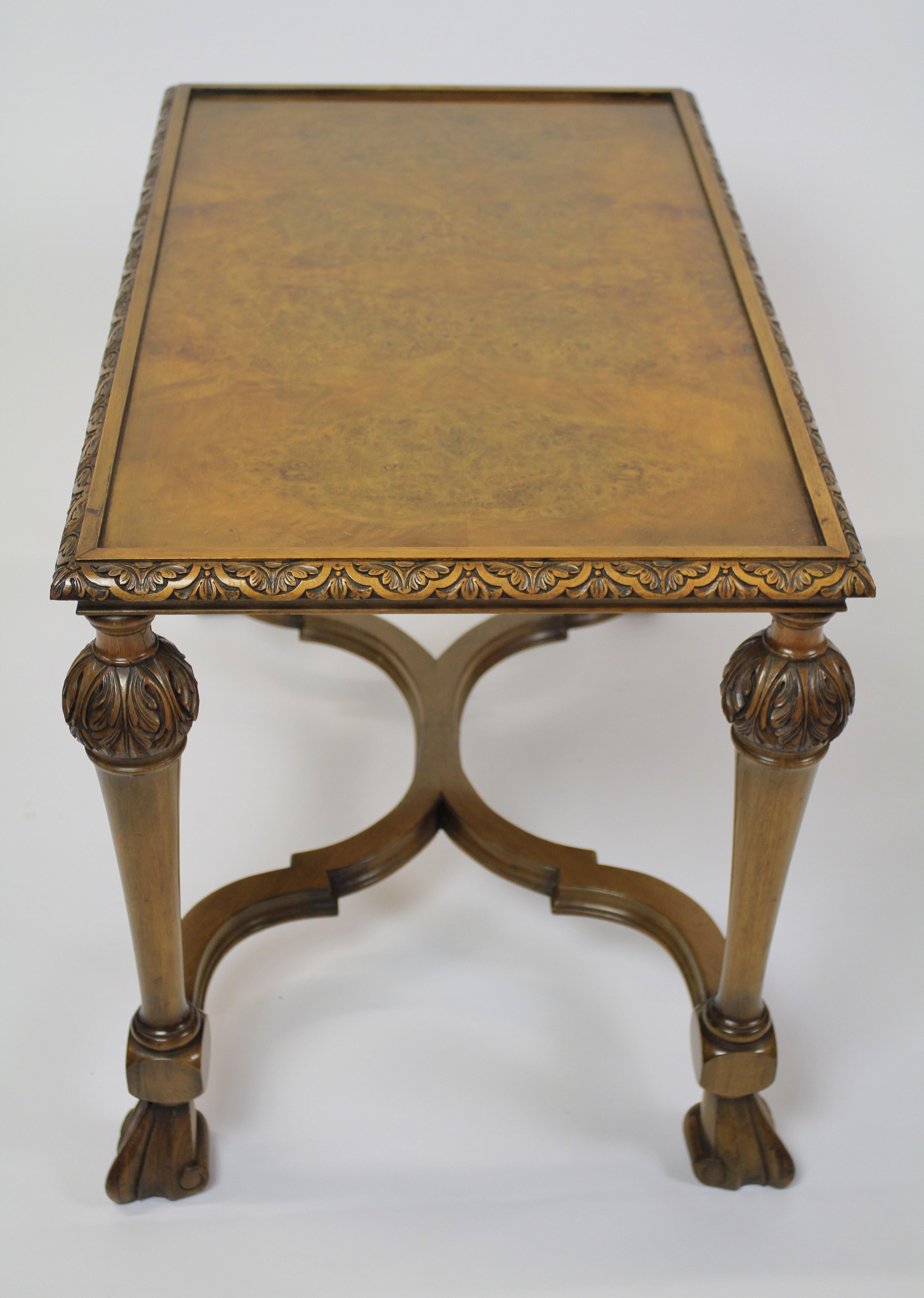 William and Mary William & Mary Style Burr Walnut & Carved Coffee Table circa 1930s For Sale