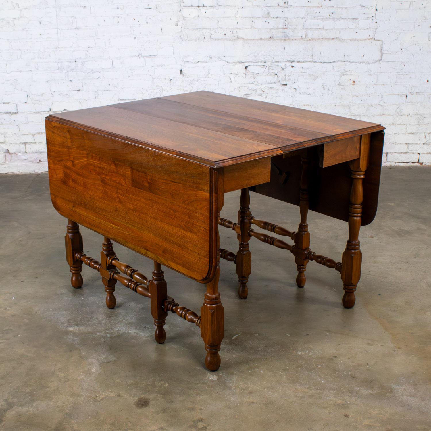 William Mary Style Dining Table Walnut Drop Leaf Expanding Gateleg by Abernathy For Sale 1