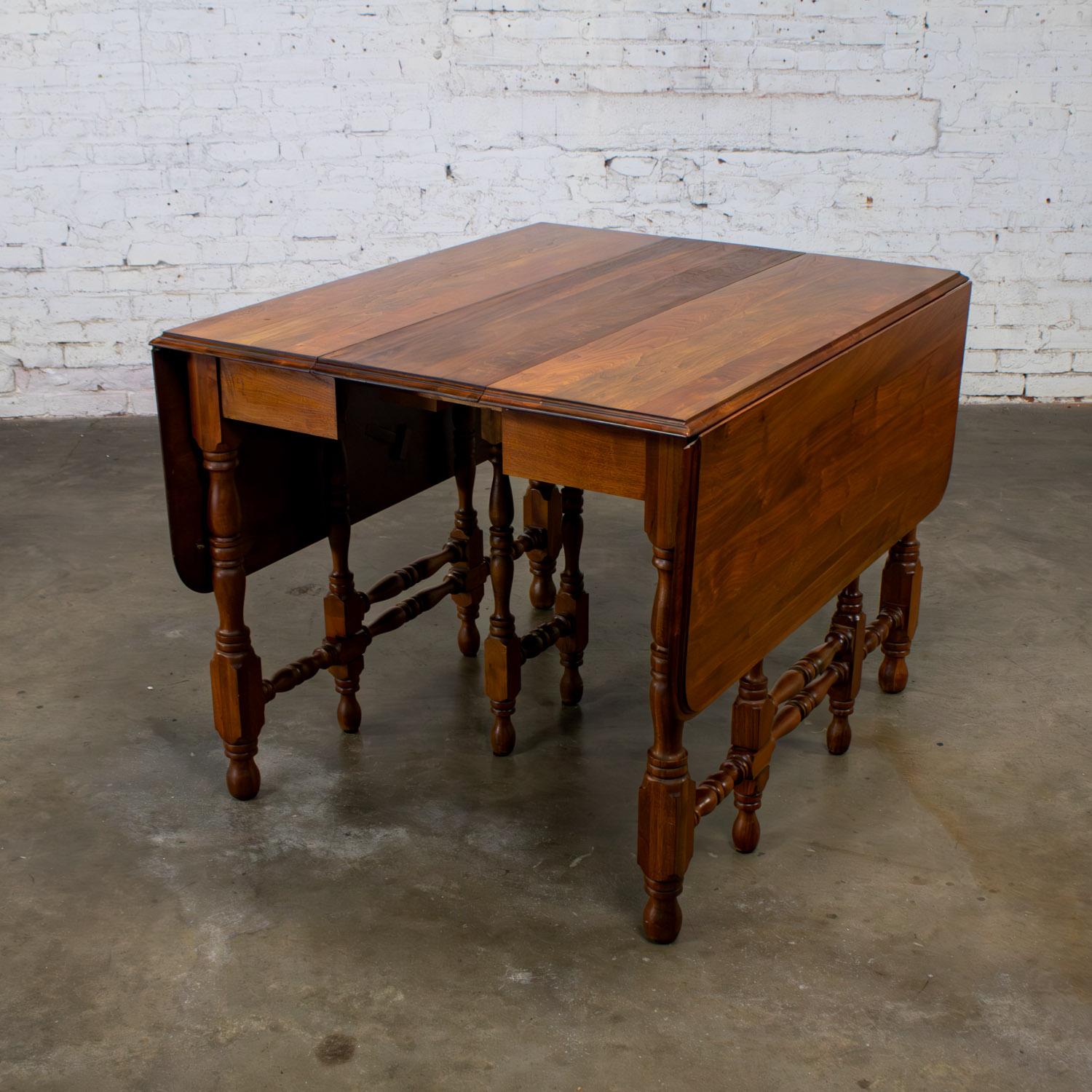 William Mary Style Dining Table Walnut Drop Leaf Expanding Gateleg by Abernathy For Sale 2