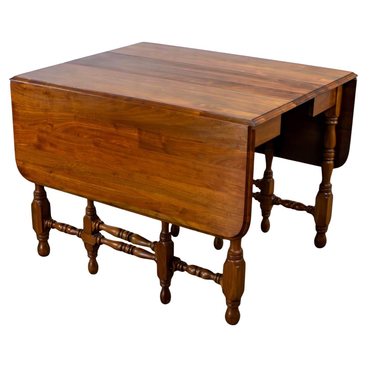 William Mary Style Dining Table Walnut Drop Leaf Expanding Gateleg by Abernathy For Sale