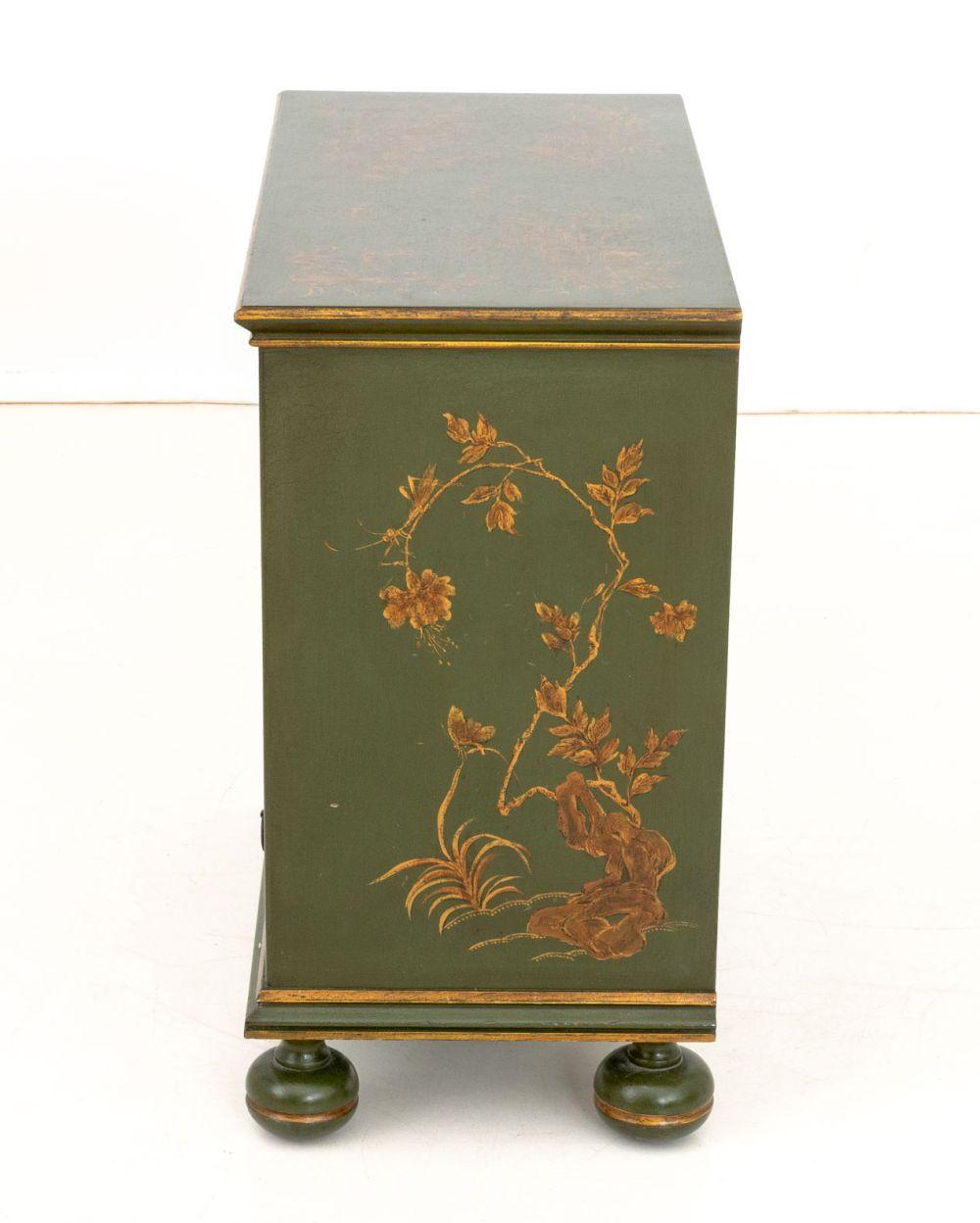 Gilt William & Mary Style Green Chest of Drawers For Sale