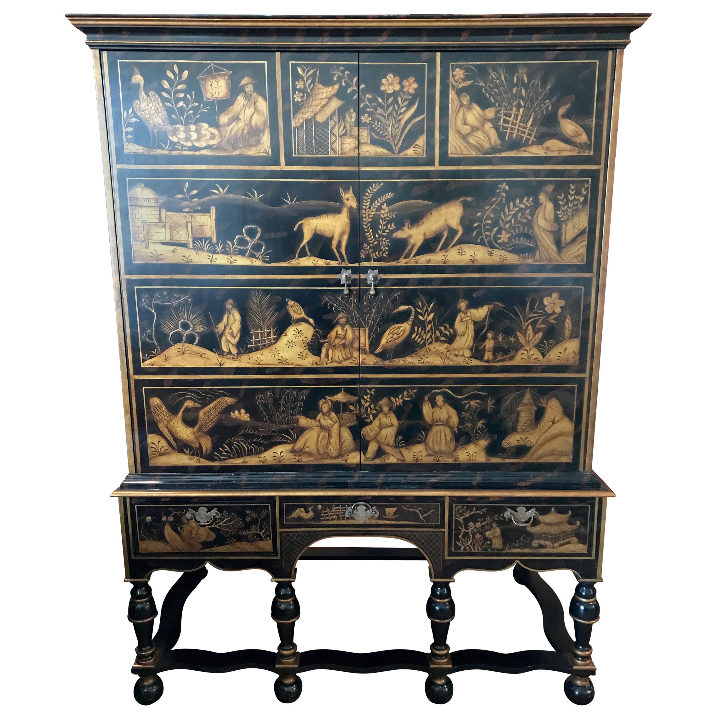 William & Mary Style Large Chest with Chinoiserie Decoration For Sale